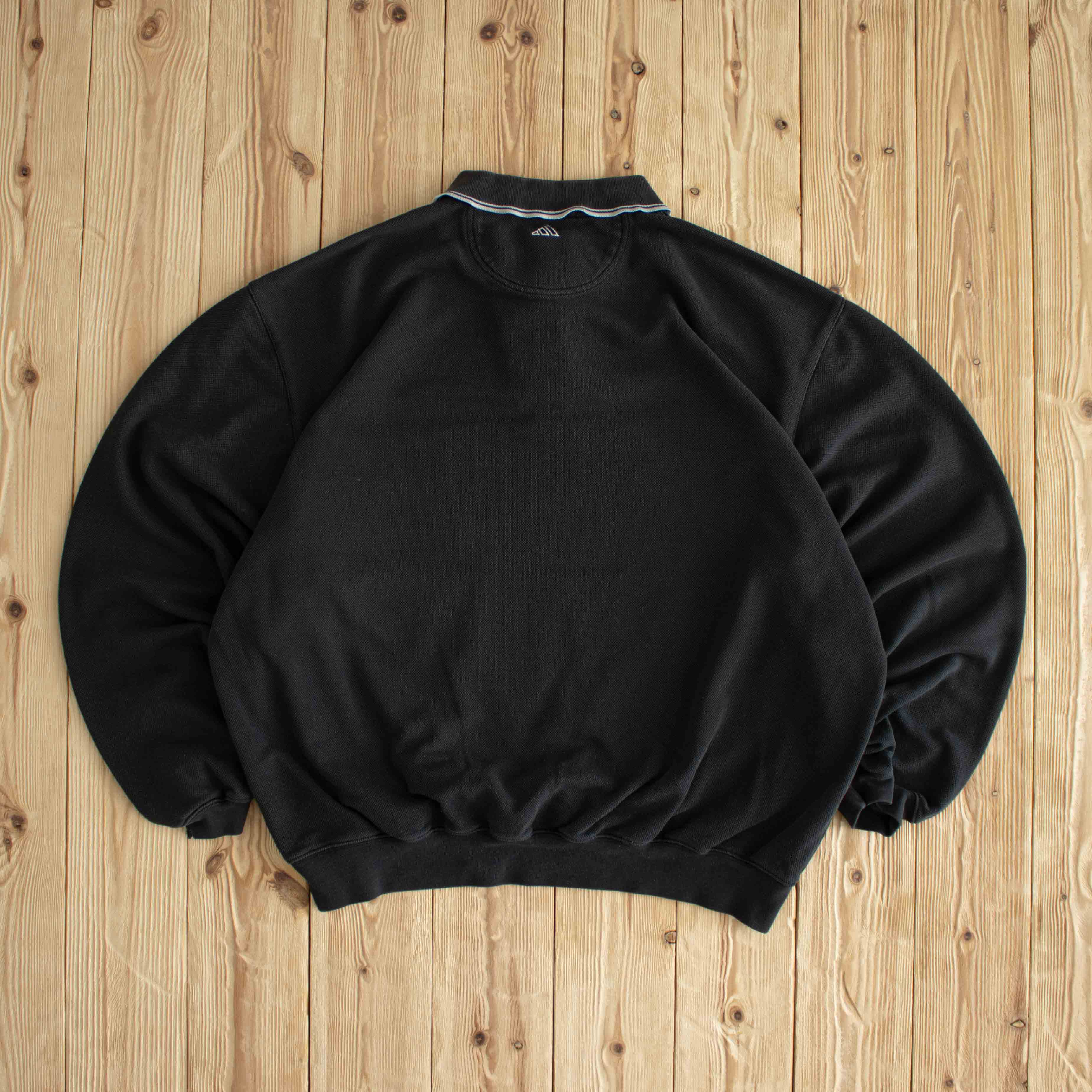 (L) Adidas Vintage Embroidered Button Up Sweatshirt Black
