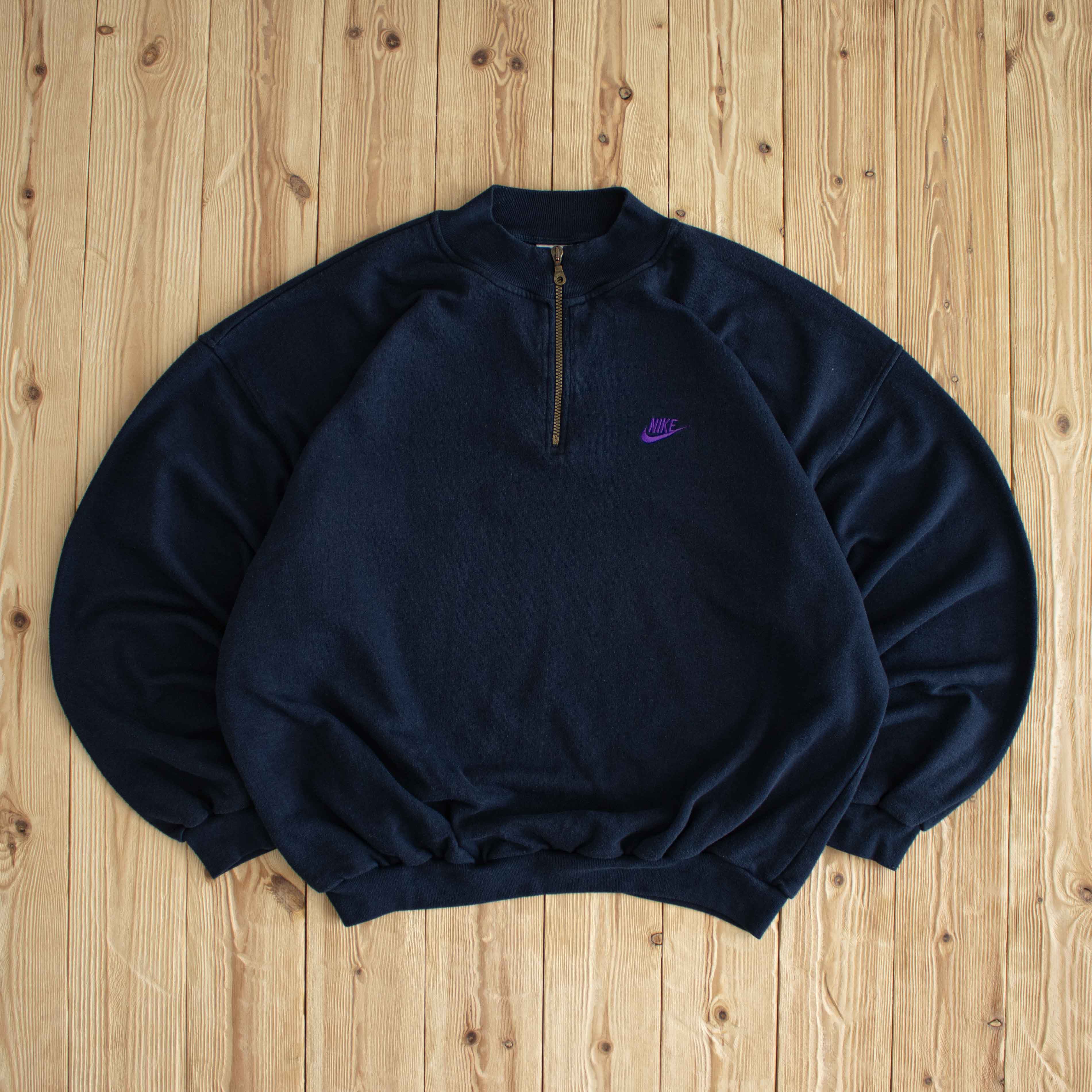 (L/XL) Nike Sports Fitness Vintage Embroidered Quarter-Zip Blue
