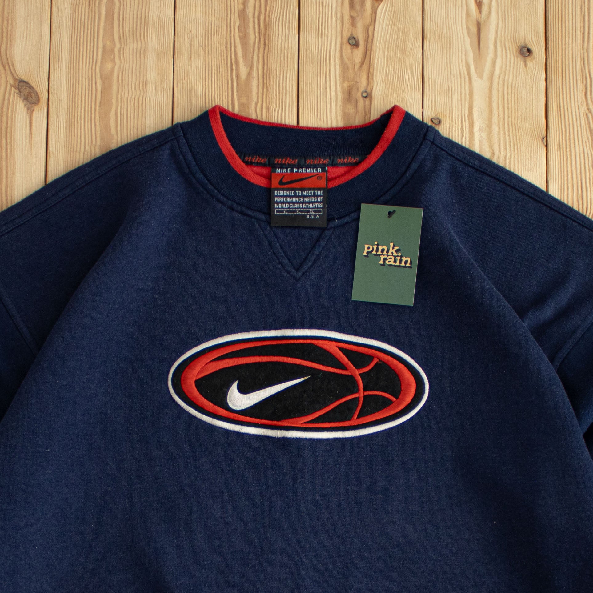 (L) Nike Premier Swoosh BBall Vintage Embroidered Sweatshirt Blue
