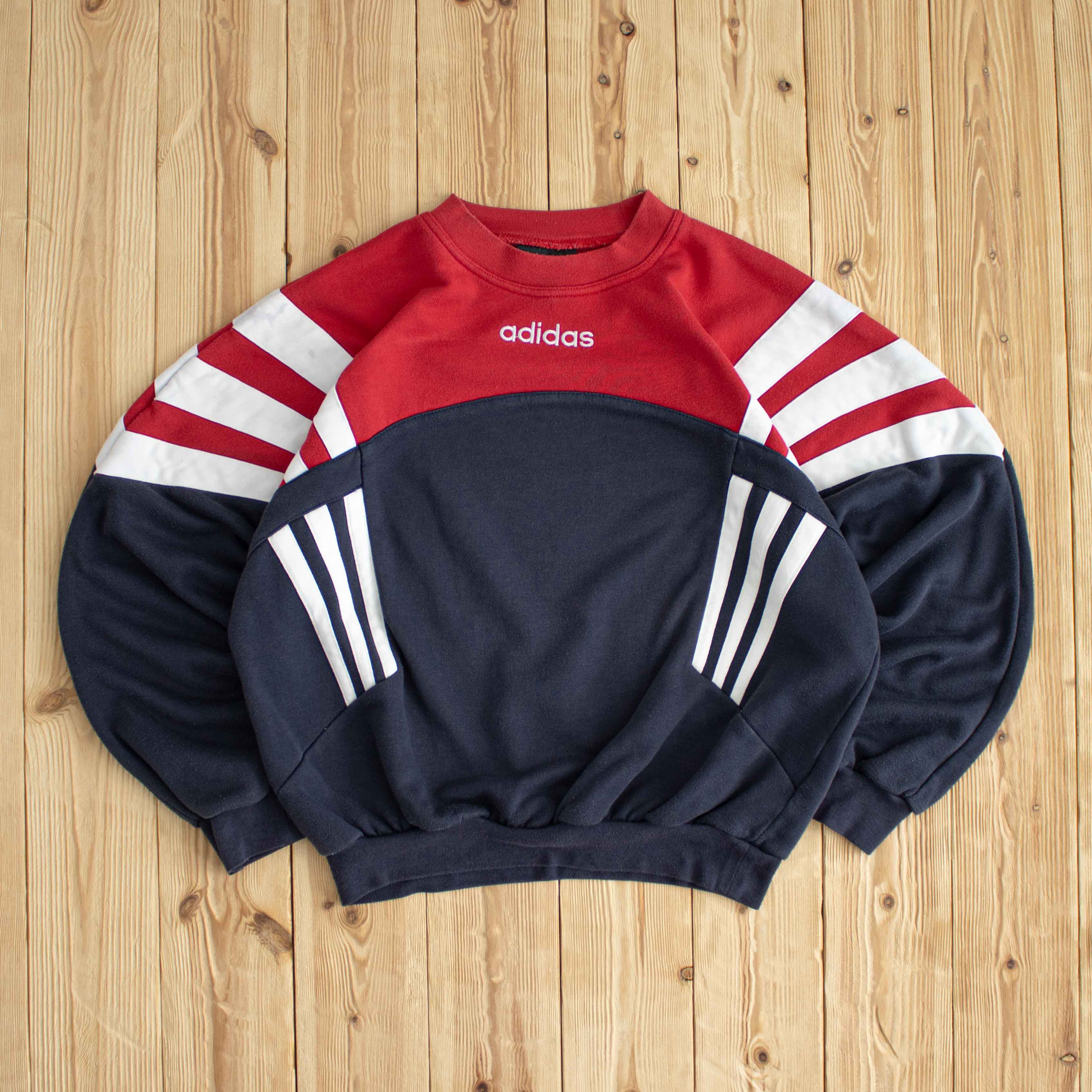 (S/M) Adidas Side Stripe Vintage Embroidered Sweatshirt Blue