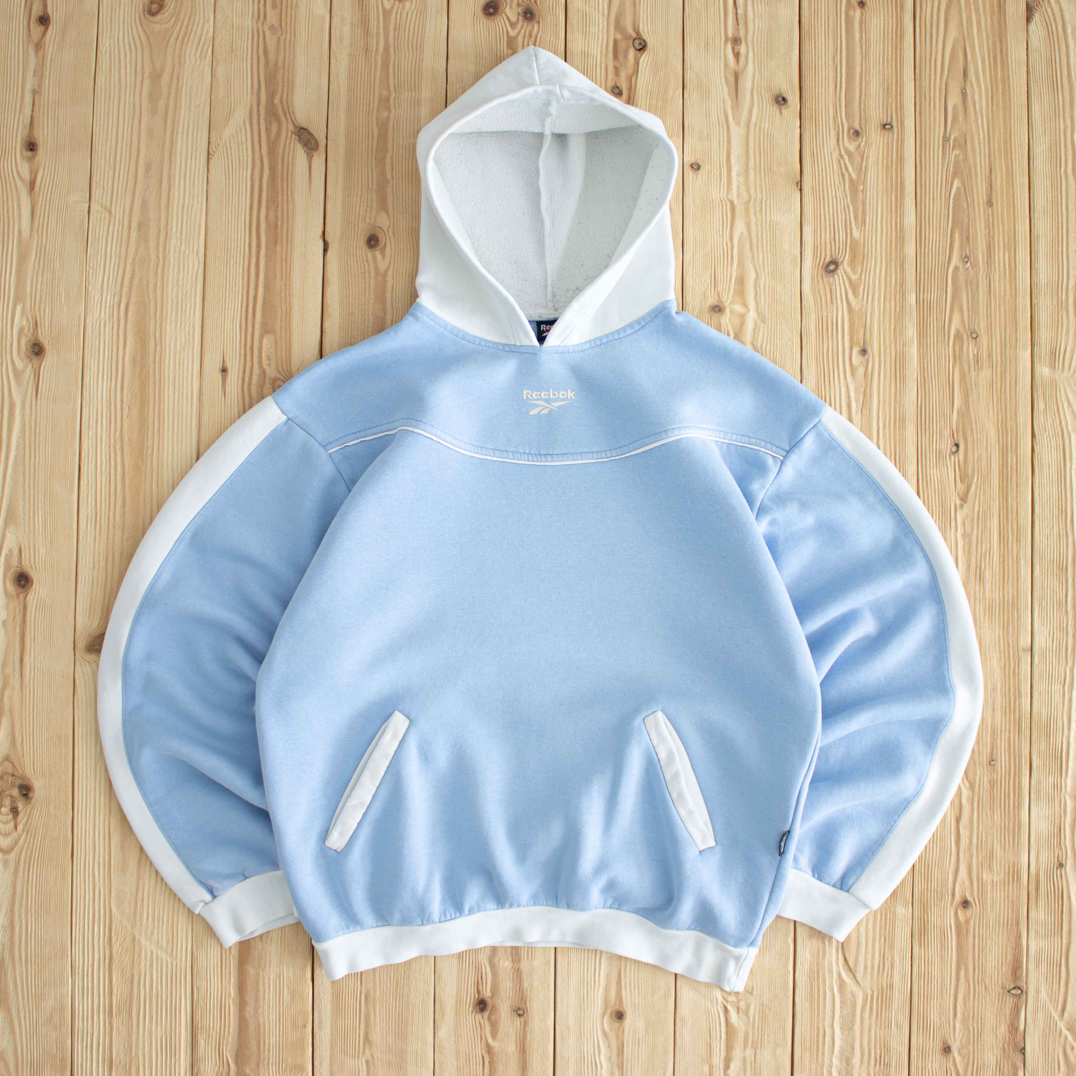 (S/M) Reebok Center Logo Vintage Hoodie Blue