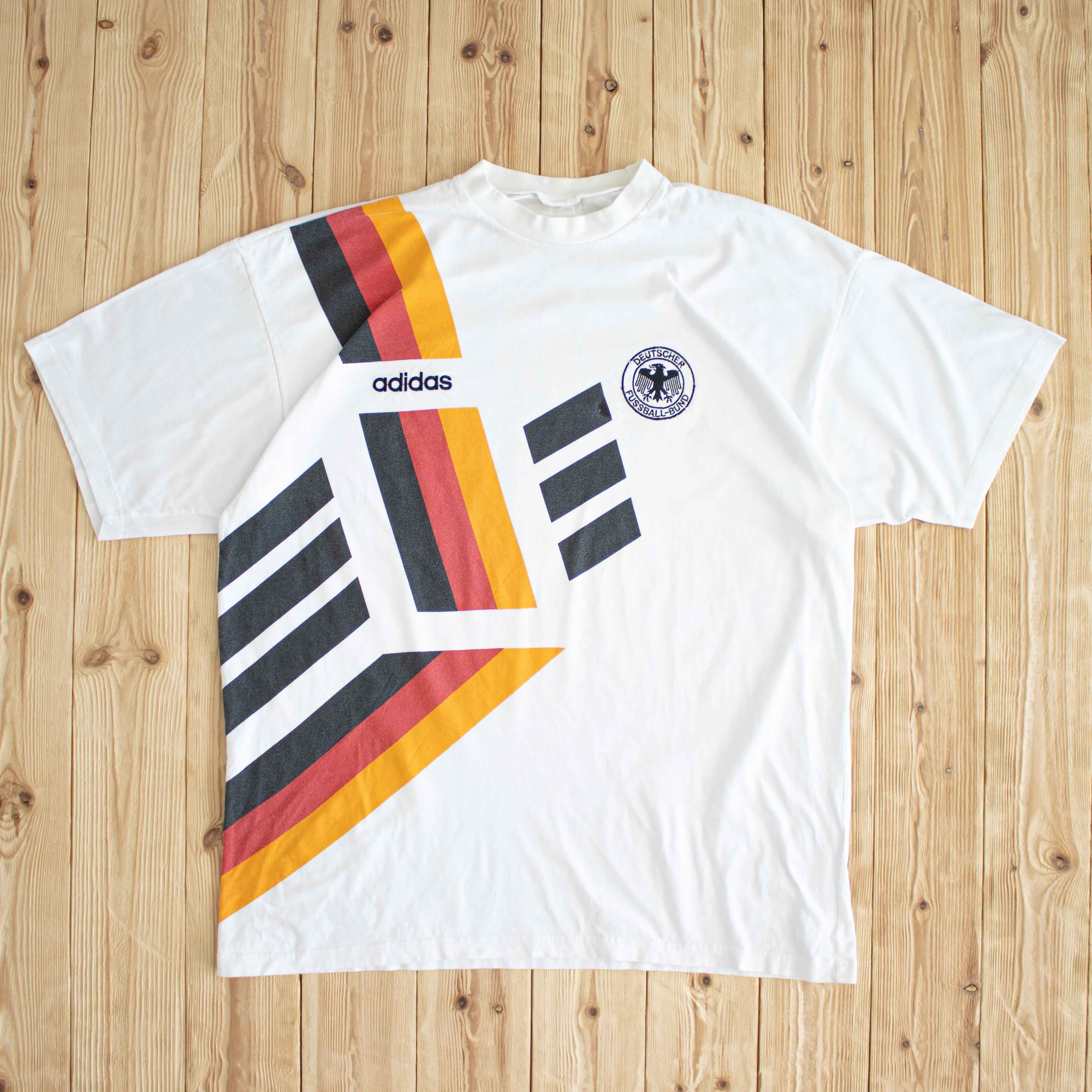 (L/XL) 1992 Adidas Deutscher Fussball-Bund Vintage Embroidered T-Shirt White