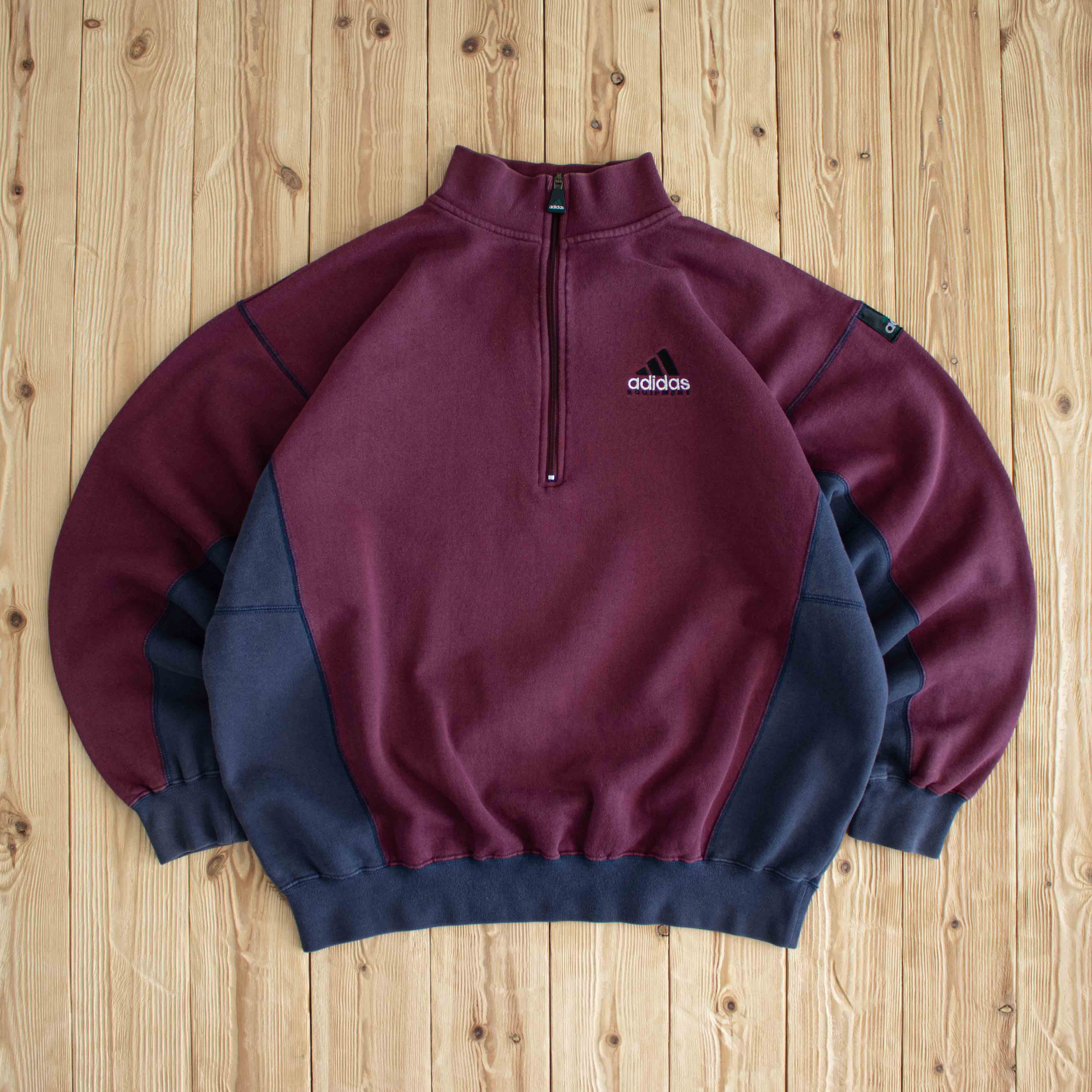 (XL) Adidas Equipment Vintage Embroidered Quarter-Zip Burgundy Red