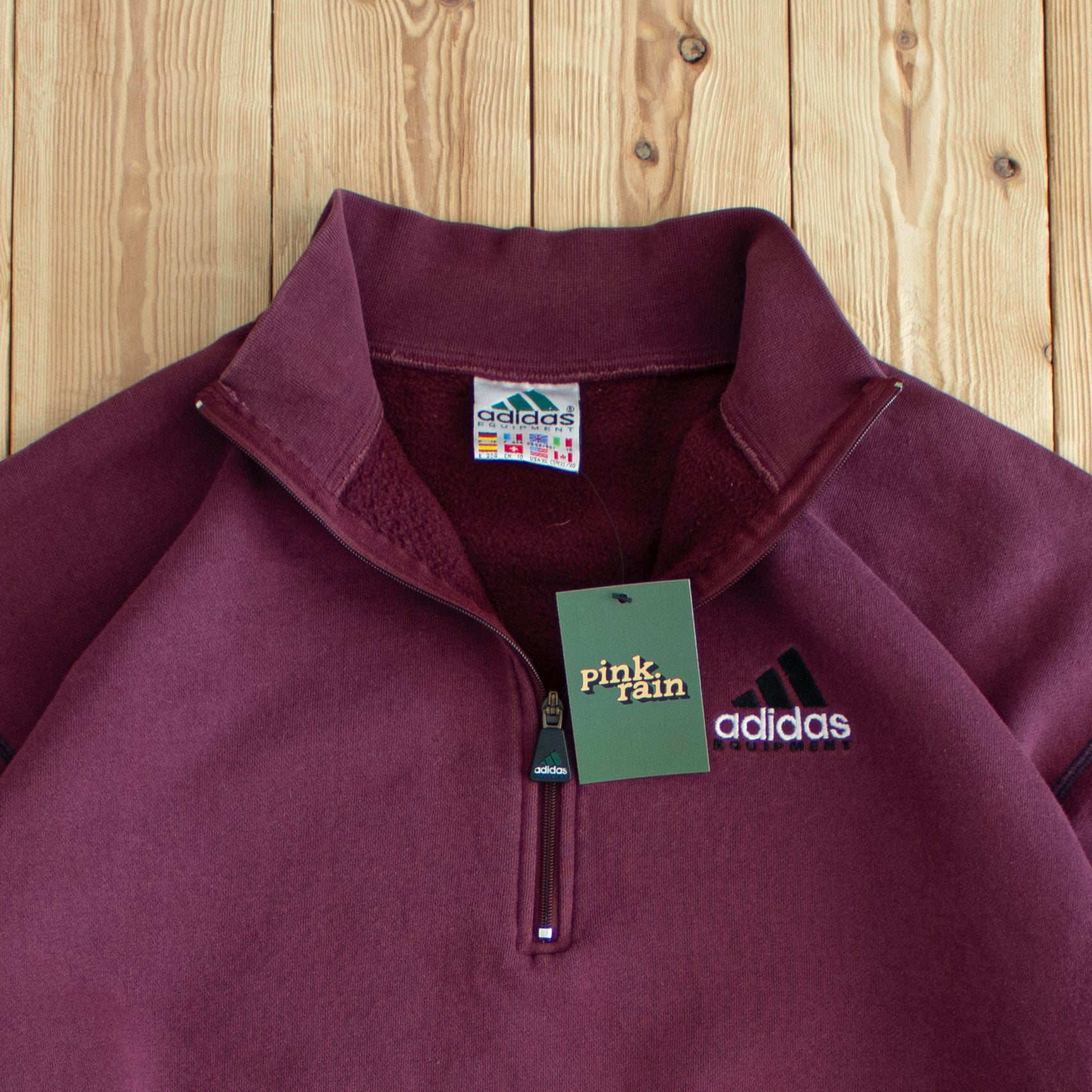 (XL) Adidas Equipment Vintage Embroidered Quarter-Zip Burgundy Red
