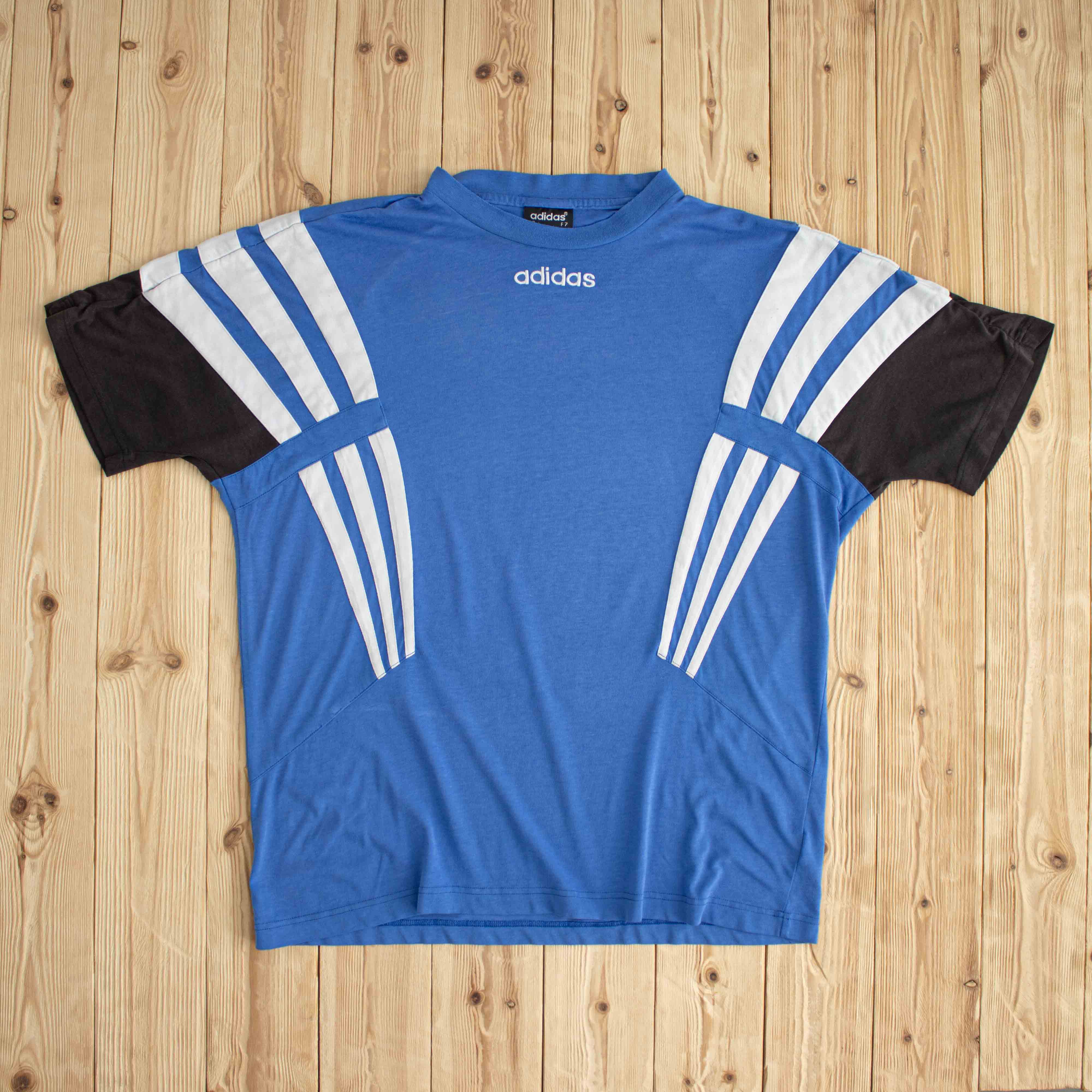 (L) Adidas Vintage Side Stripes Embroidered T-Shirt Blue
