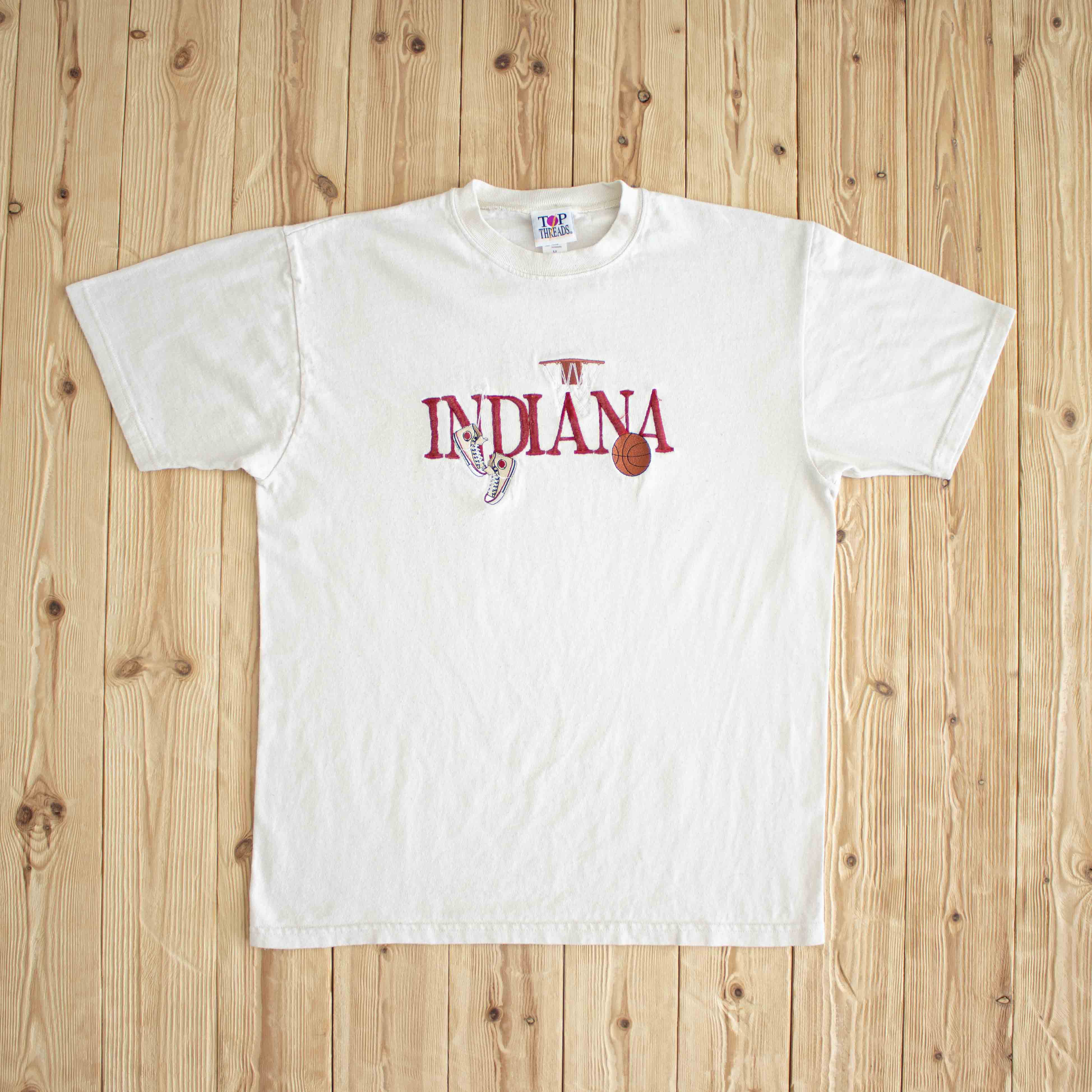 (M/L) Indiana Basketball Vintage Embroidered T-Shirt Beige