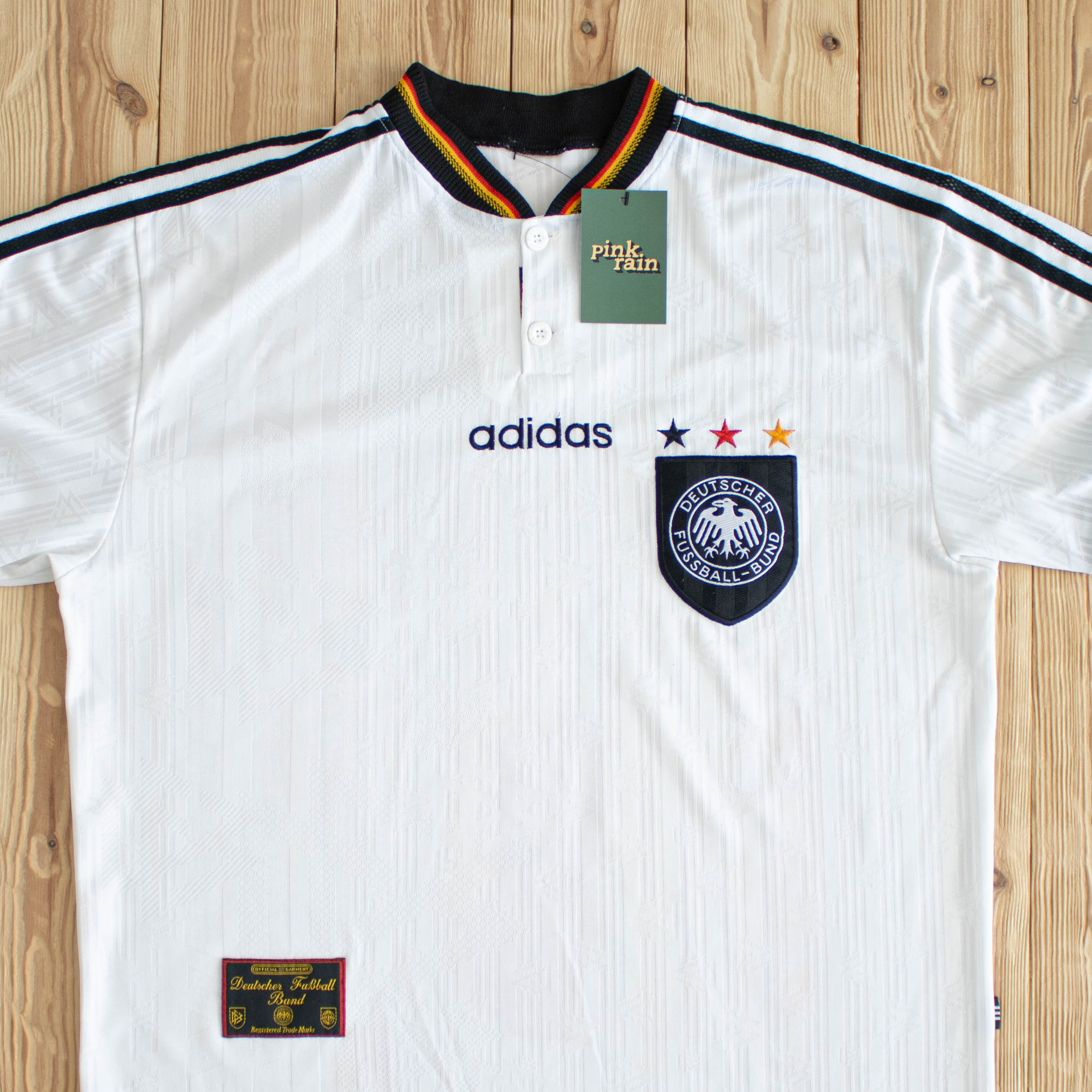 (M/L) 1996 Adidas Deutscher Fussball-Bund Vintage Embroidered Button Up Jersey White