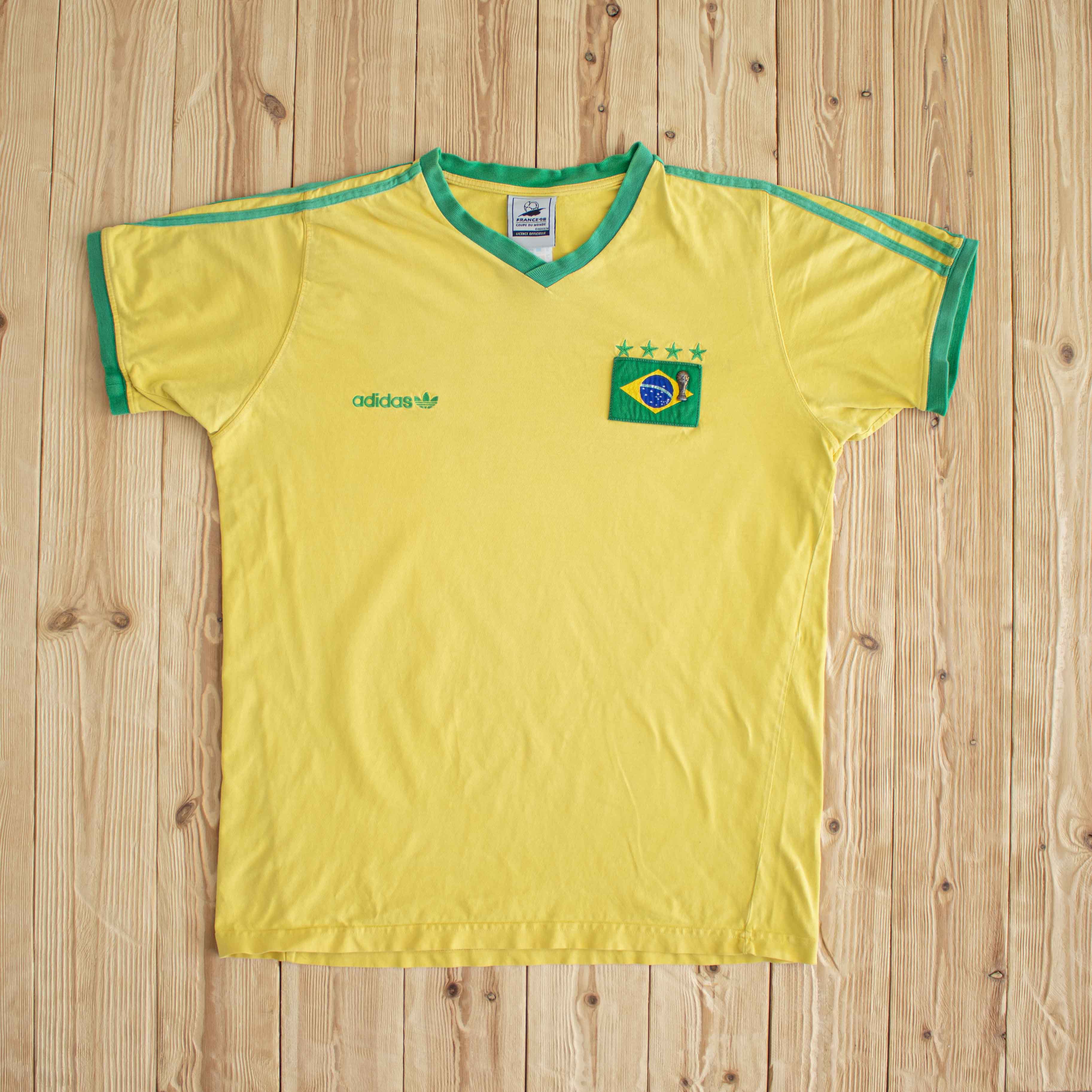 (L) 1998 Adidas Brazil Vintage Embroidered T-Shirt Yellow