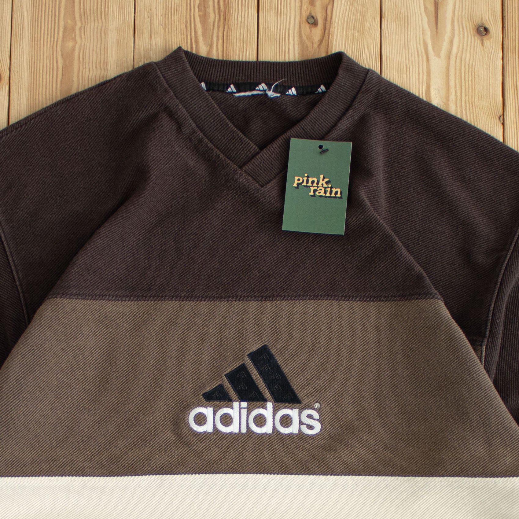 (L) Adidas Chocolate Ombre Vintage Embroidered Sweatshirt Brown/Beige
