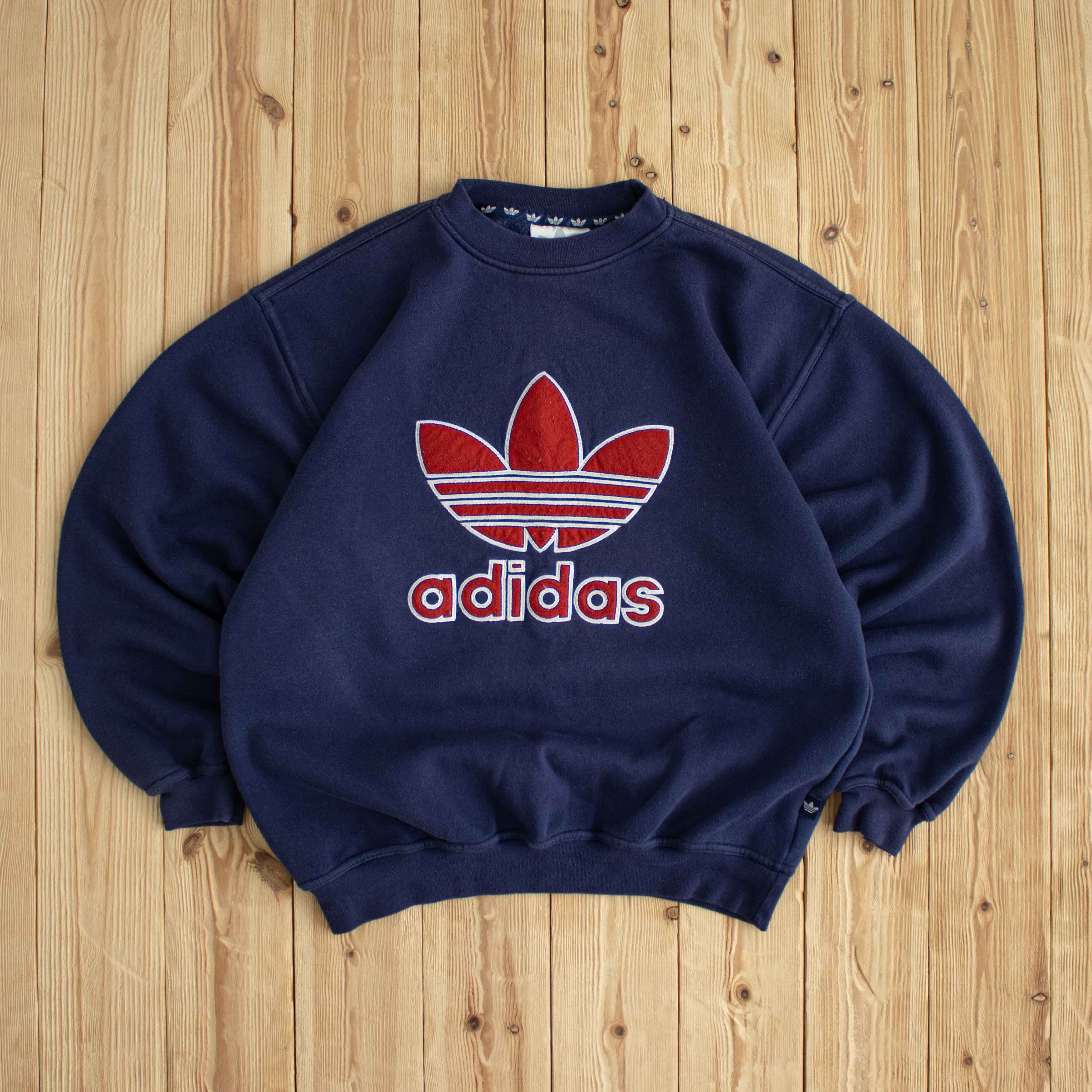 (M) Adidas Vintage Embroidered Sweatshirt Blue