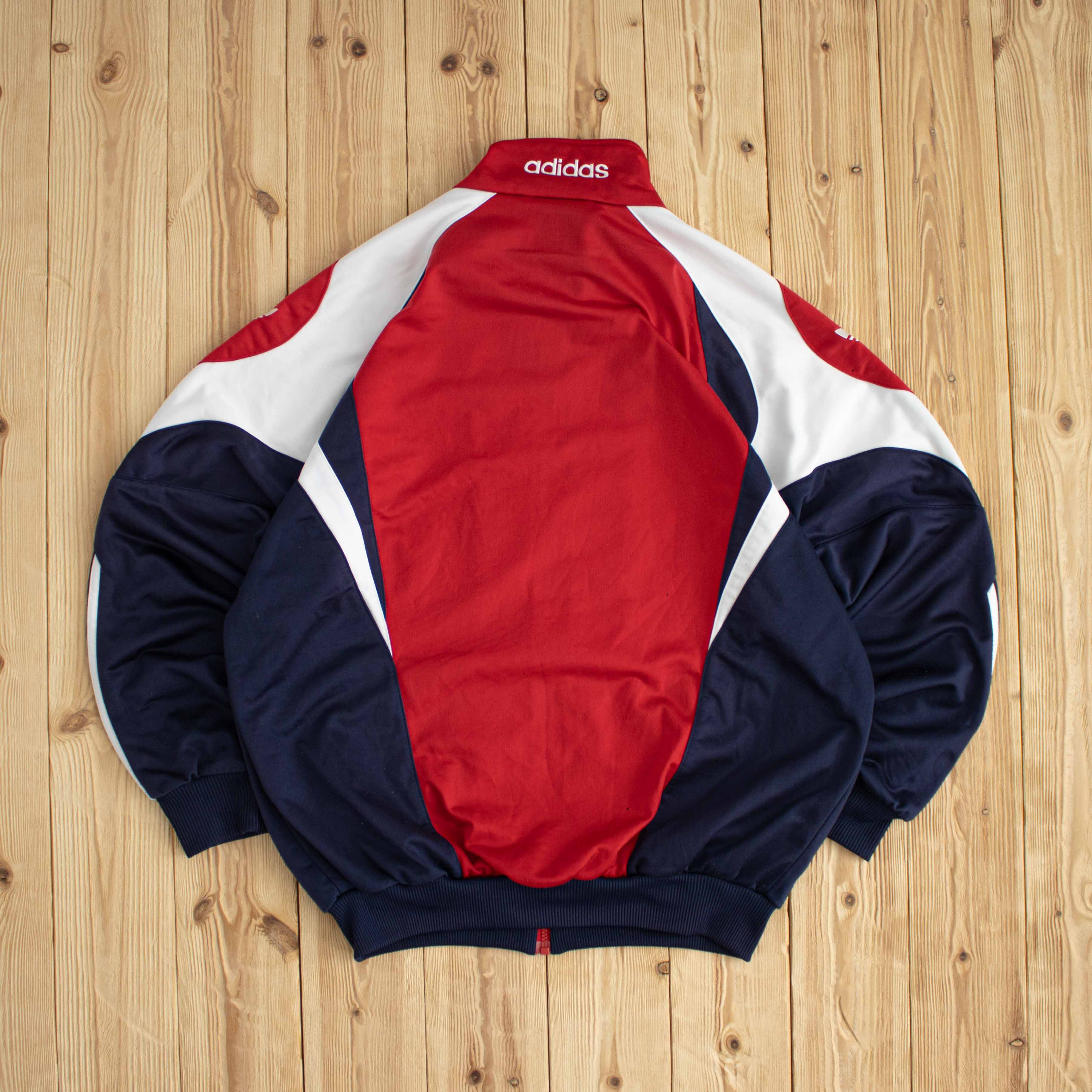 (M/L) Adidas Vintage Embroidered Full-Zip Sweatshirt Red