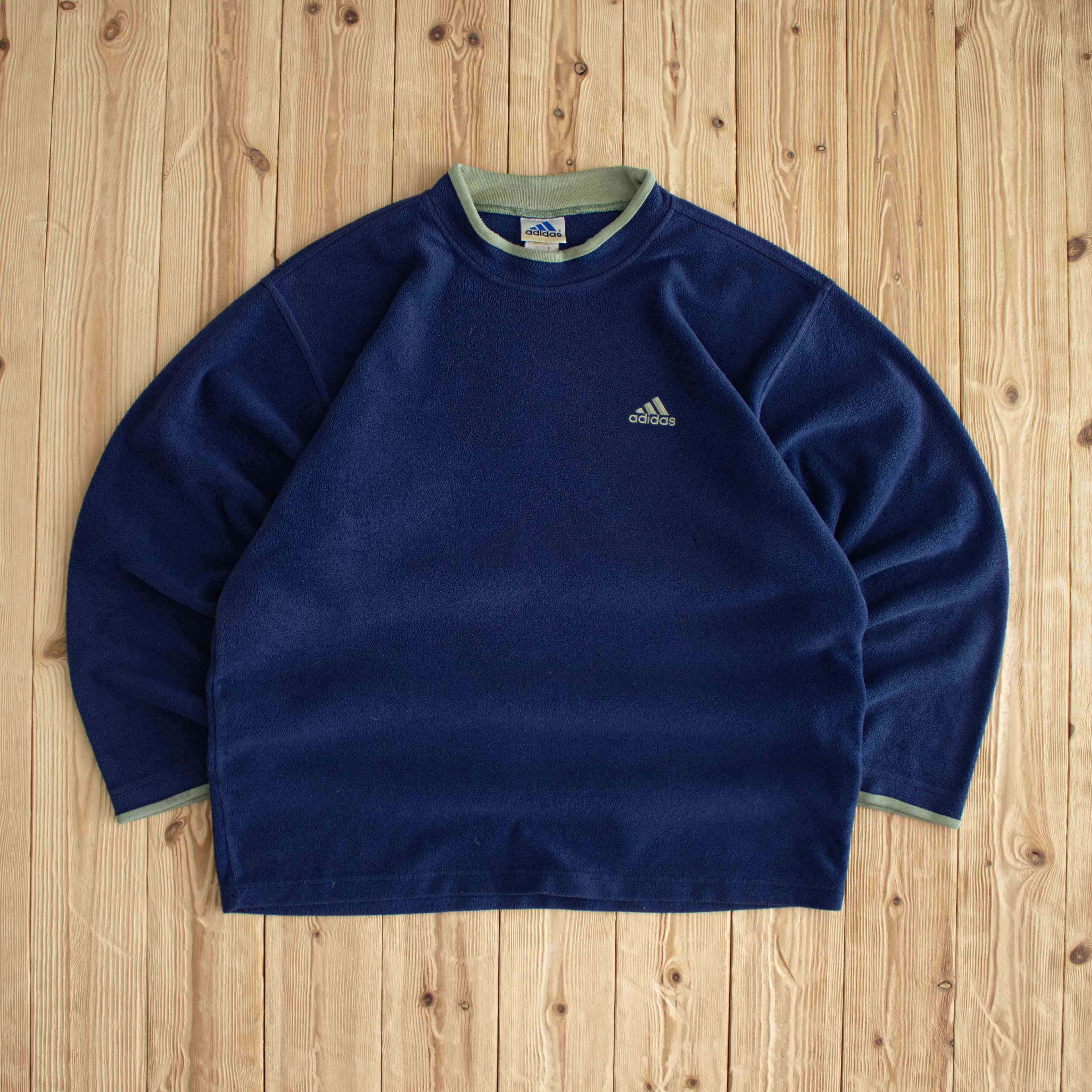 (L) Adidas Vintage Embroidered Fleece Sweatshirt Blue