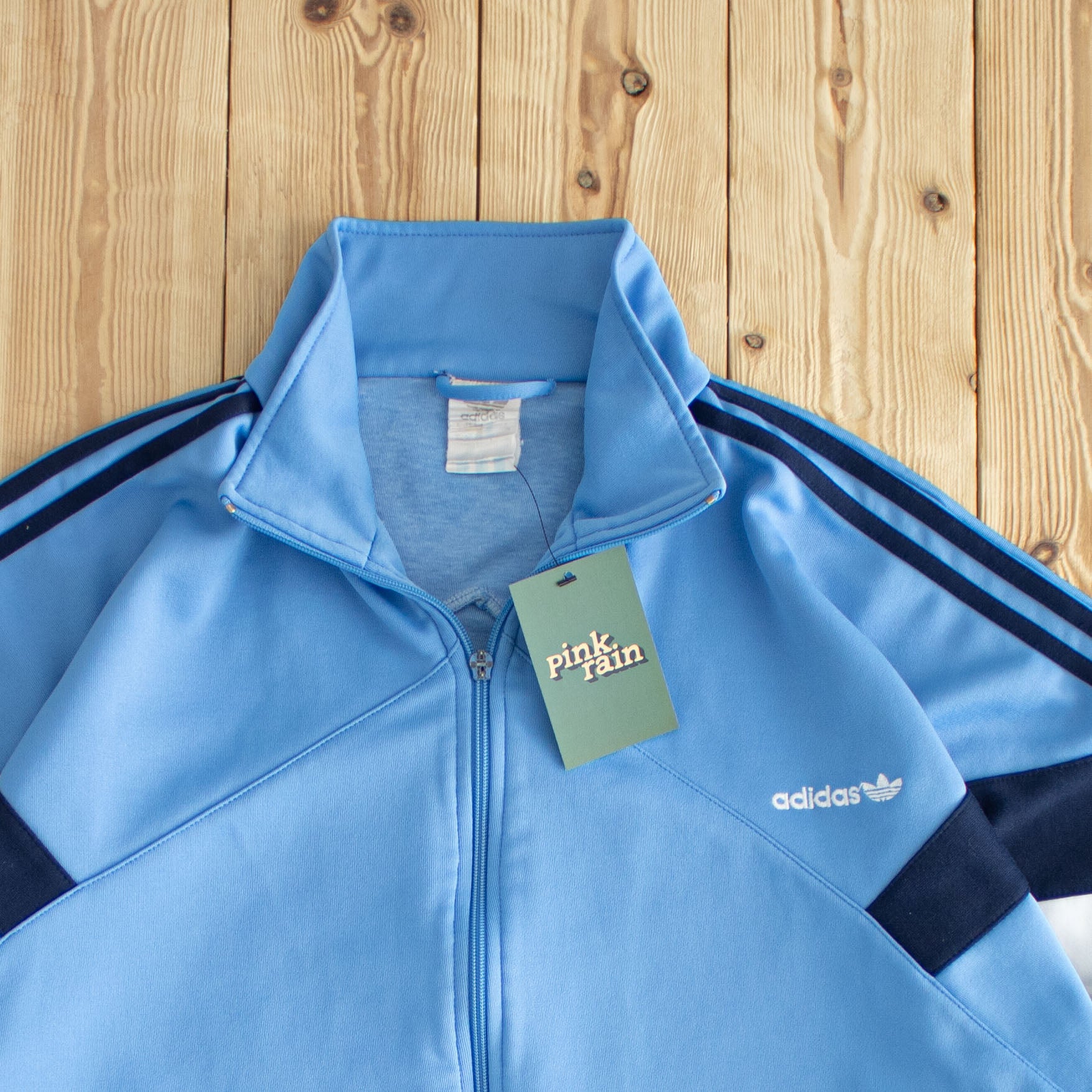 (L) Adidas Vintage Embroidered Full-Zip Sweatshirt Blue