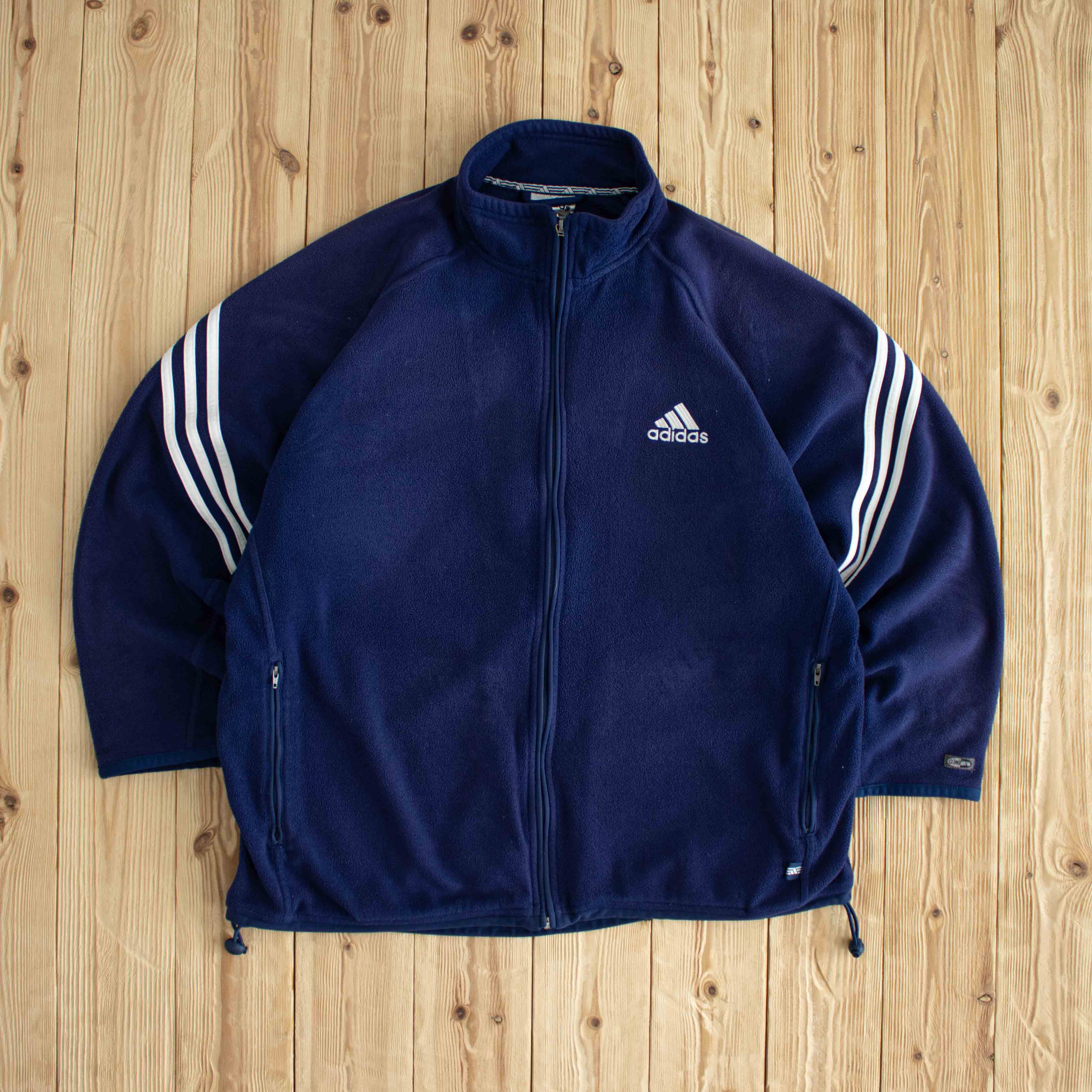 (M/L) Adidas Vintage Embroidered Full-Zip Sweatshirt Blue