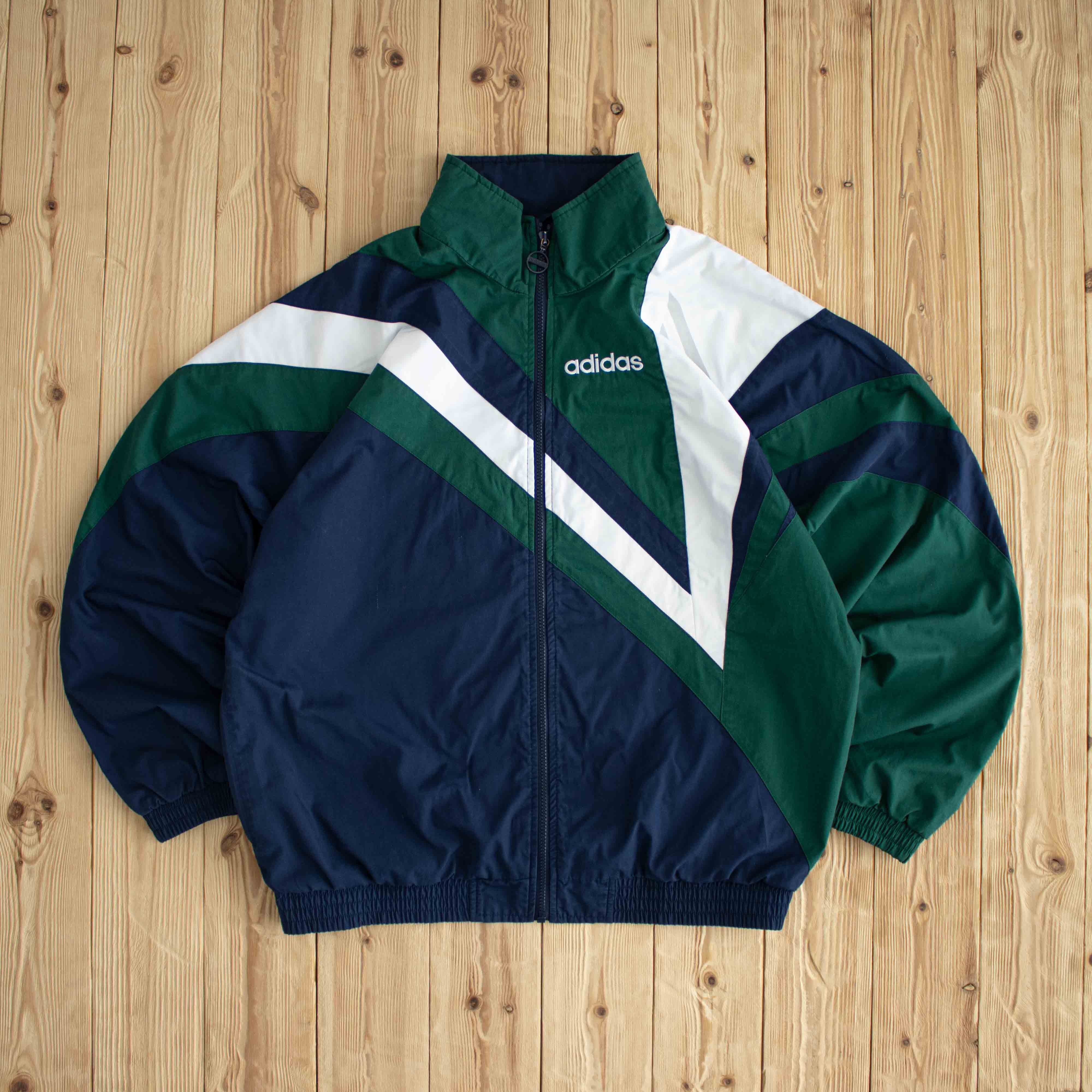 (L/XL) Adidas Vintage Embroidered Jacket Green/Blue