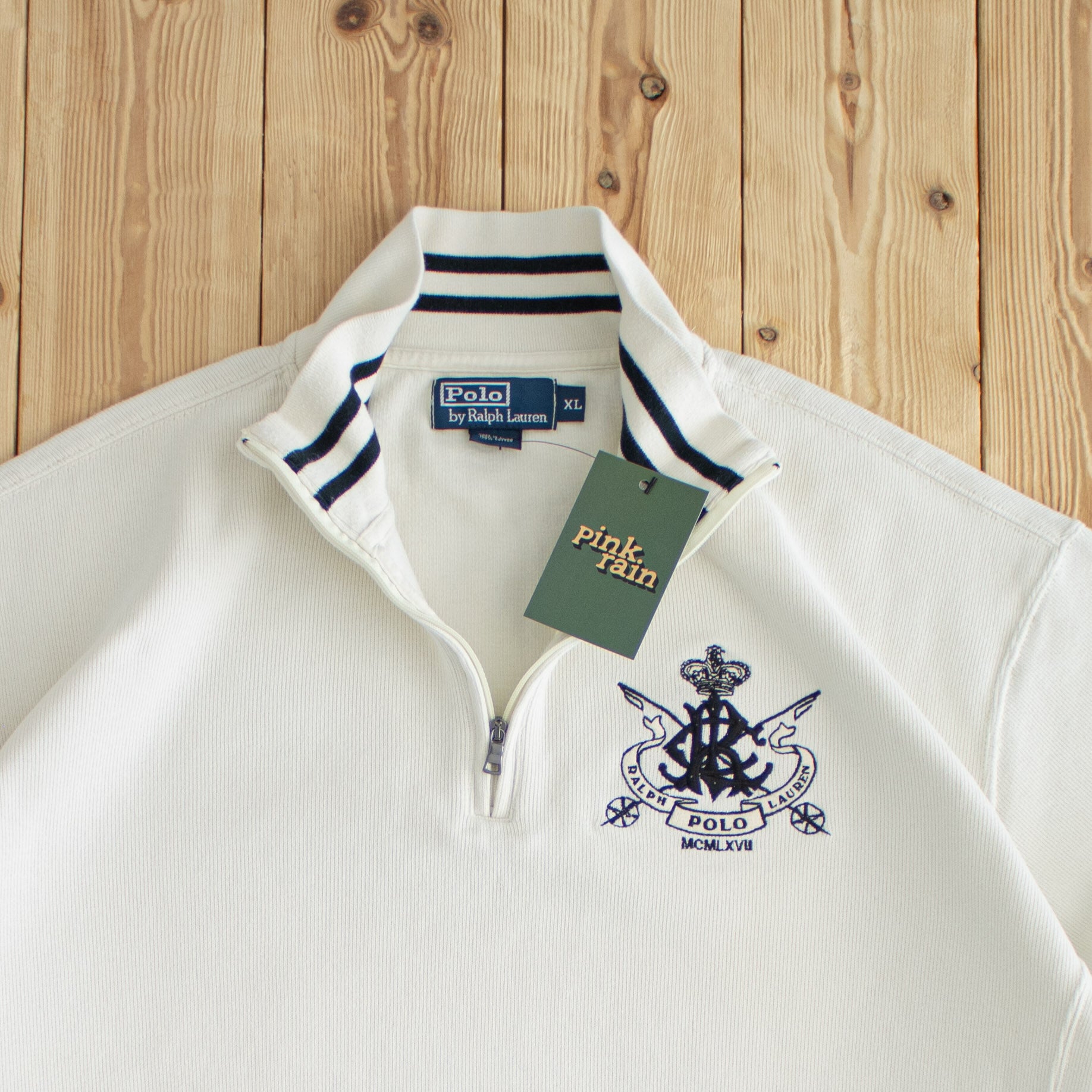 (L/XL) Polo Ralph Lauren Vintage Embroidered Sweatshirt Beige