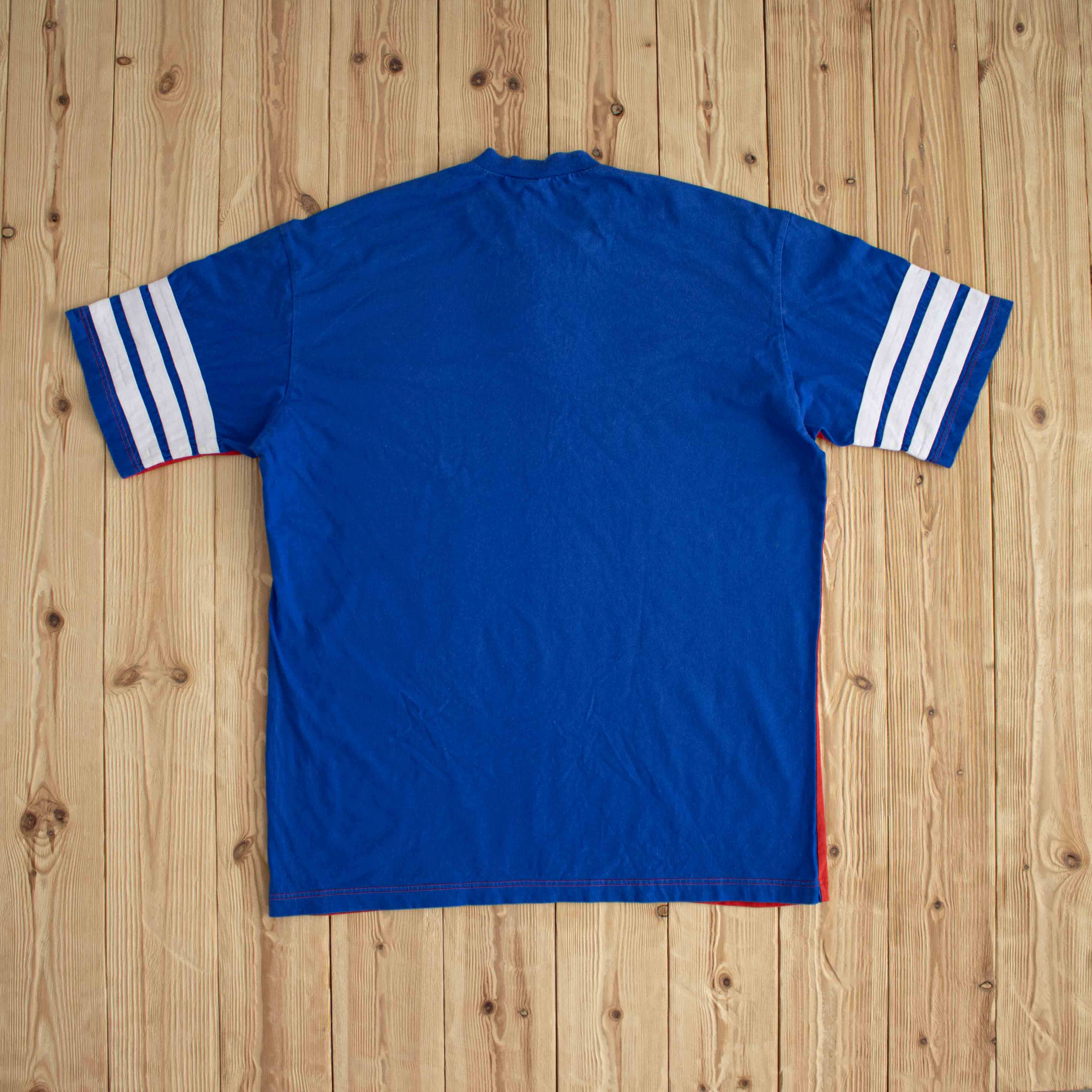 (M/L) Adidas F.C Bayern Munich Vintage Embroidered T-Shirt Blue Red