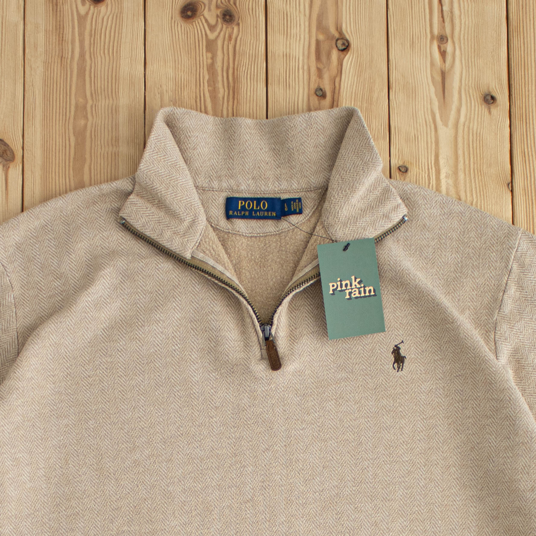 (M) Ralph Lauren Vintage Embroidered Quarter-Zip Beige