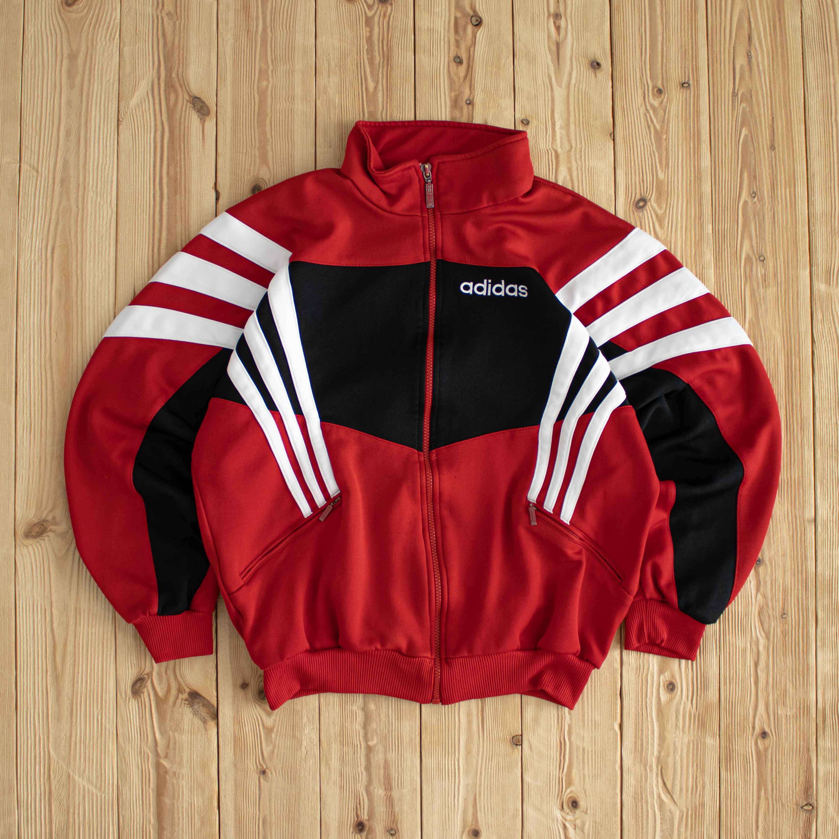 (M) Adidas Side Stripe Vintage Embroidered Full-Zip Sweatshirt Red