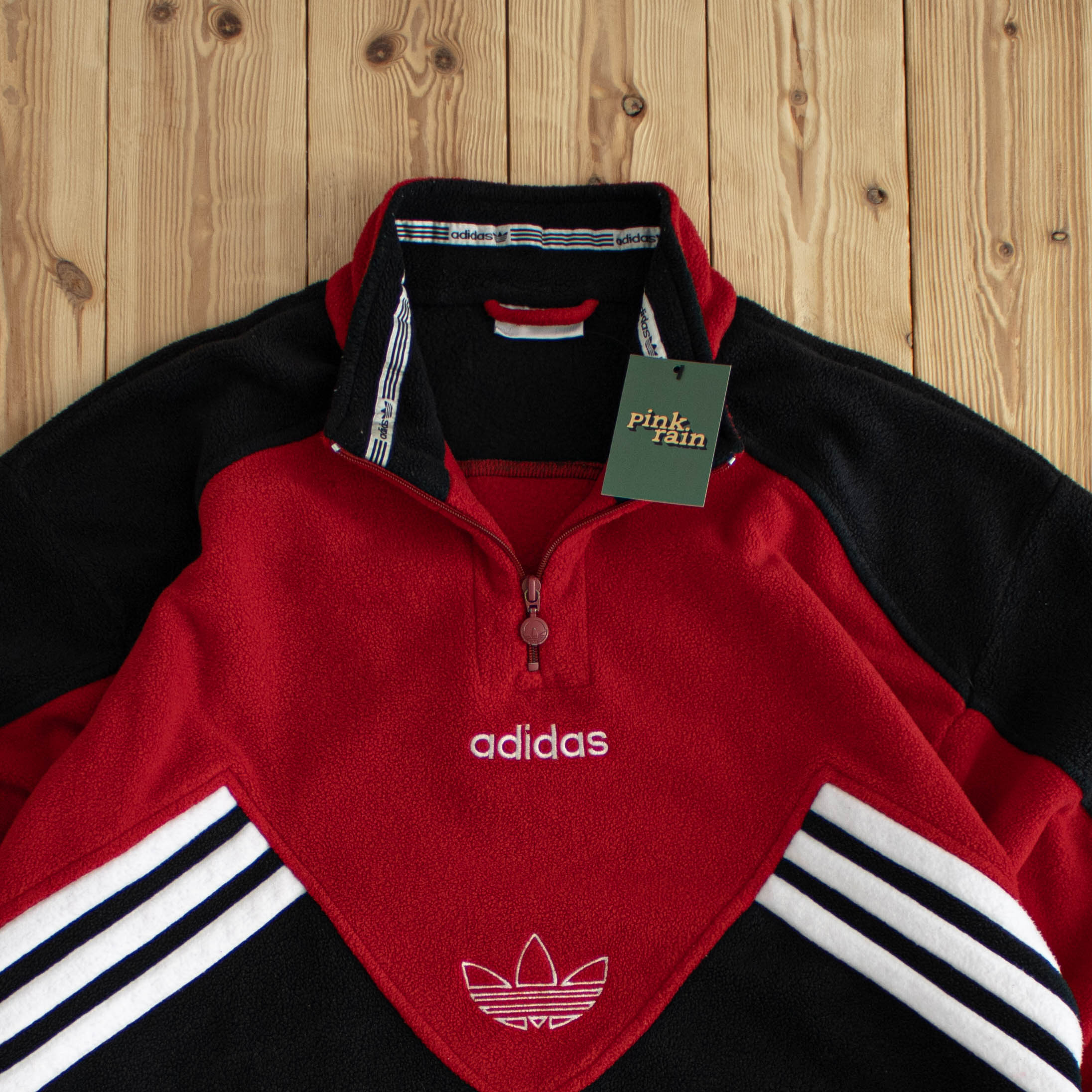 (L) Adidas Vintage Embroidered Fleece Quarter-Zip Red