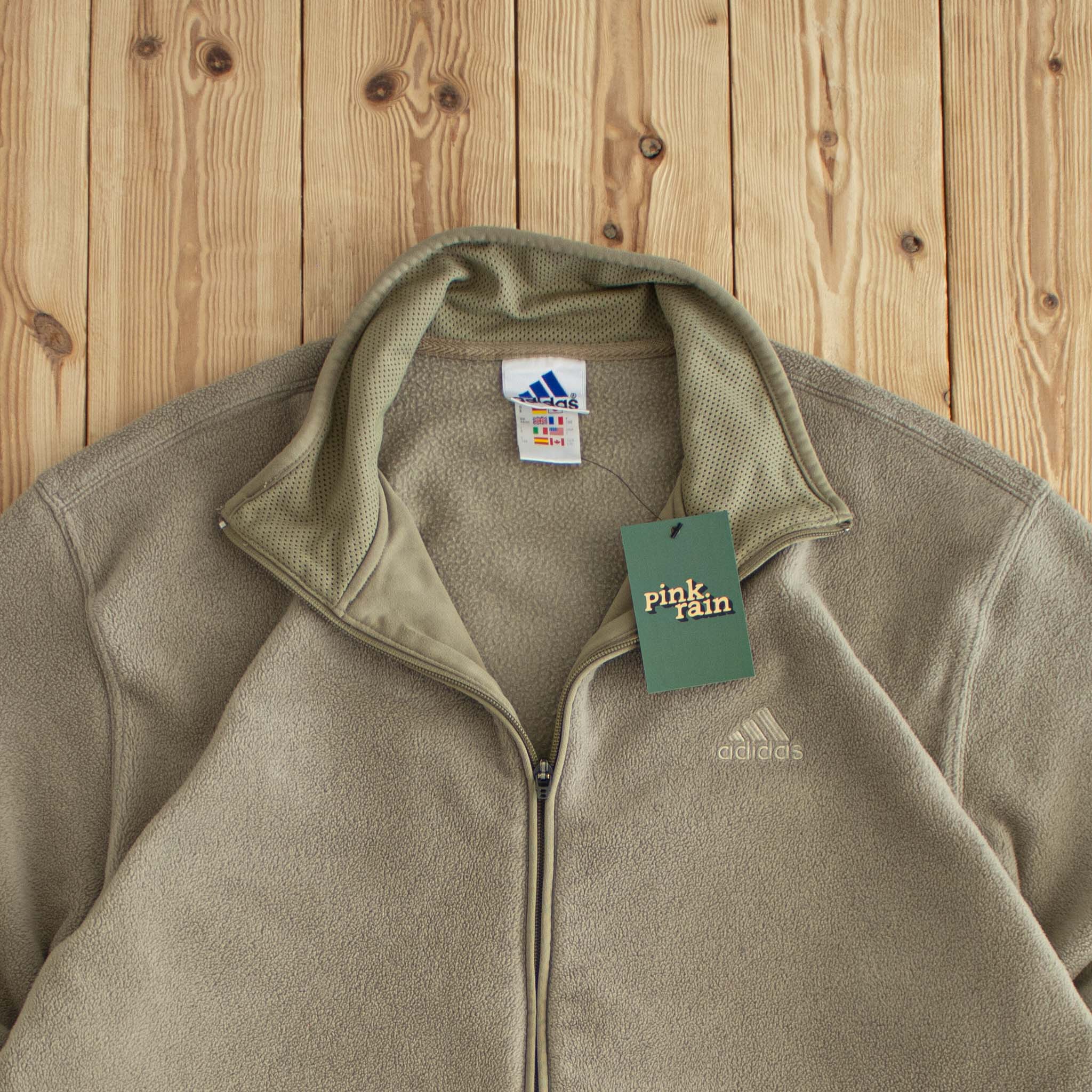 (L/XL) Adidas Vintage Embroidered Full-Zip Sweatshirt Beige