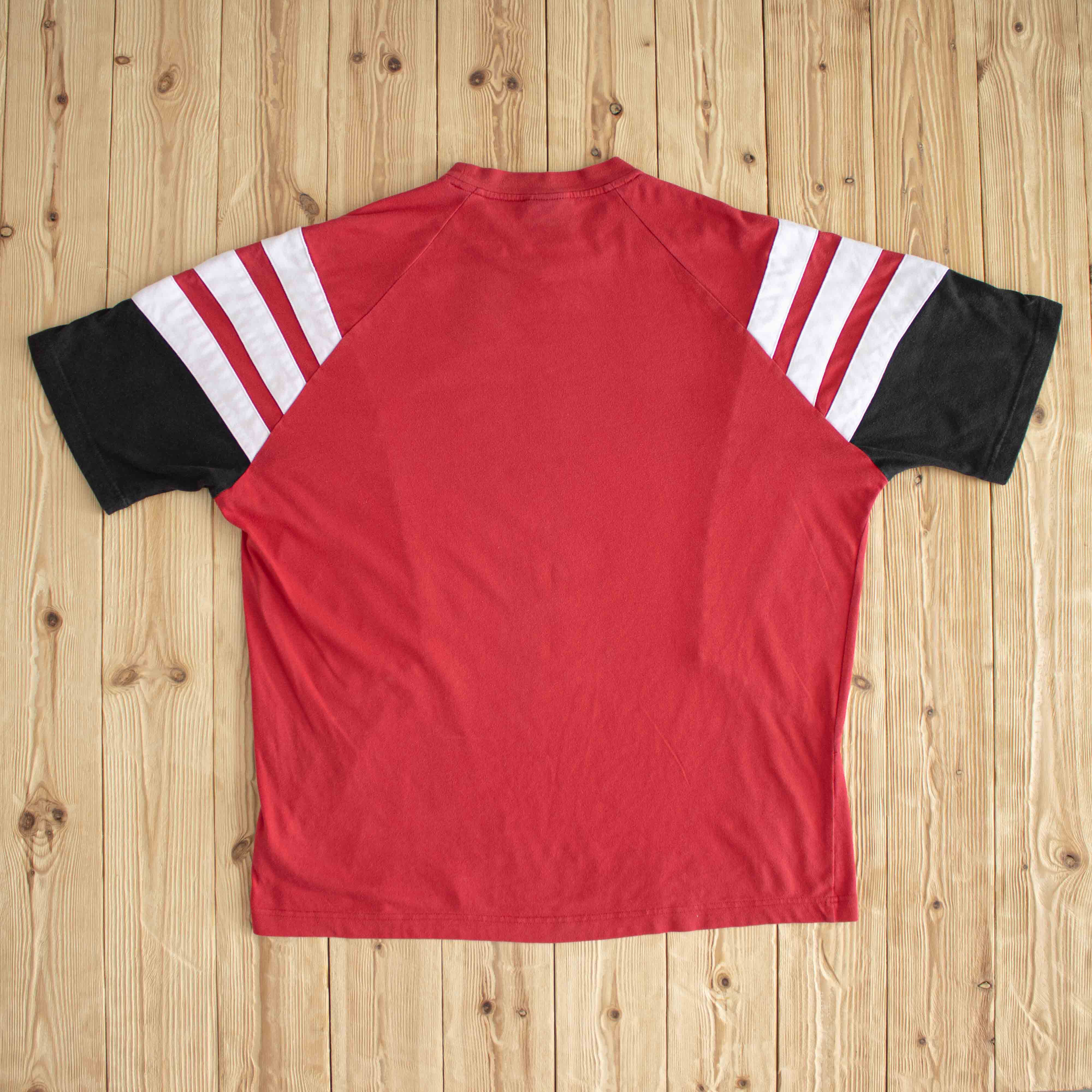 (L/XL) Adidas Vintage Side Stripe Embroidered T-Shirt Red
