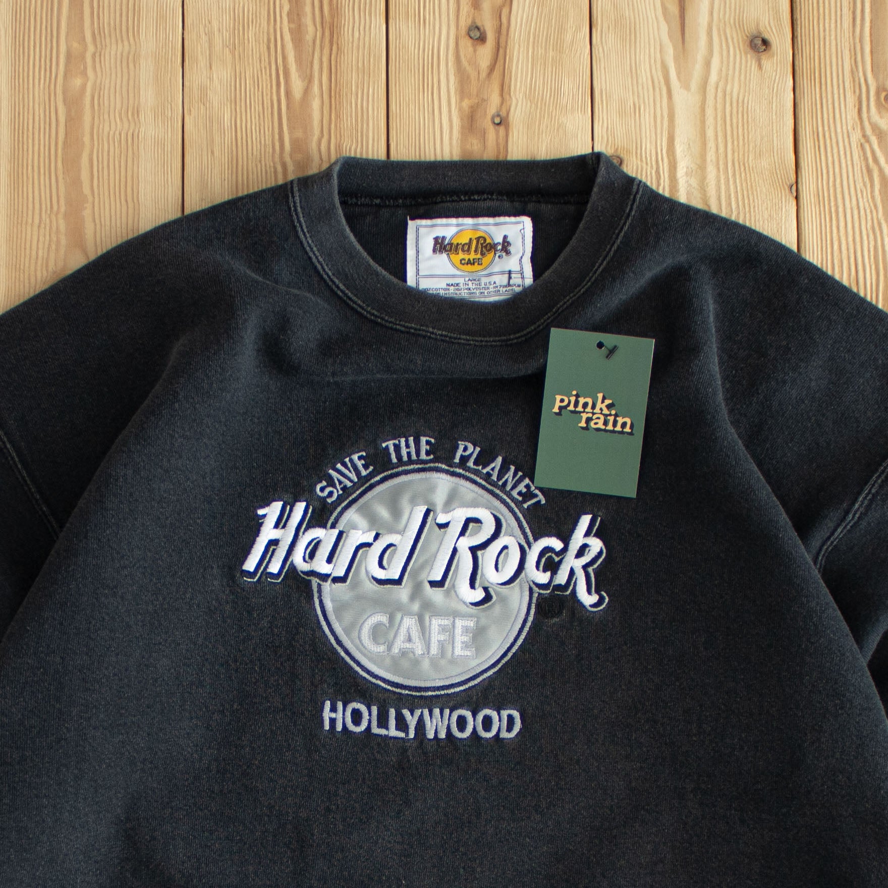 (M/L) Hard Rock Cafe Hollywood Vintage Embroidered Sweatshirt Black