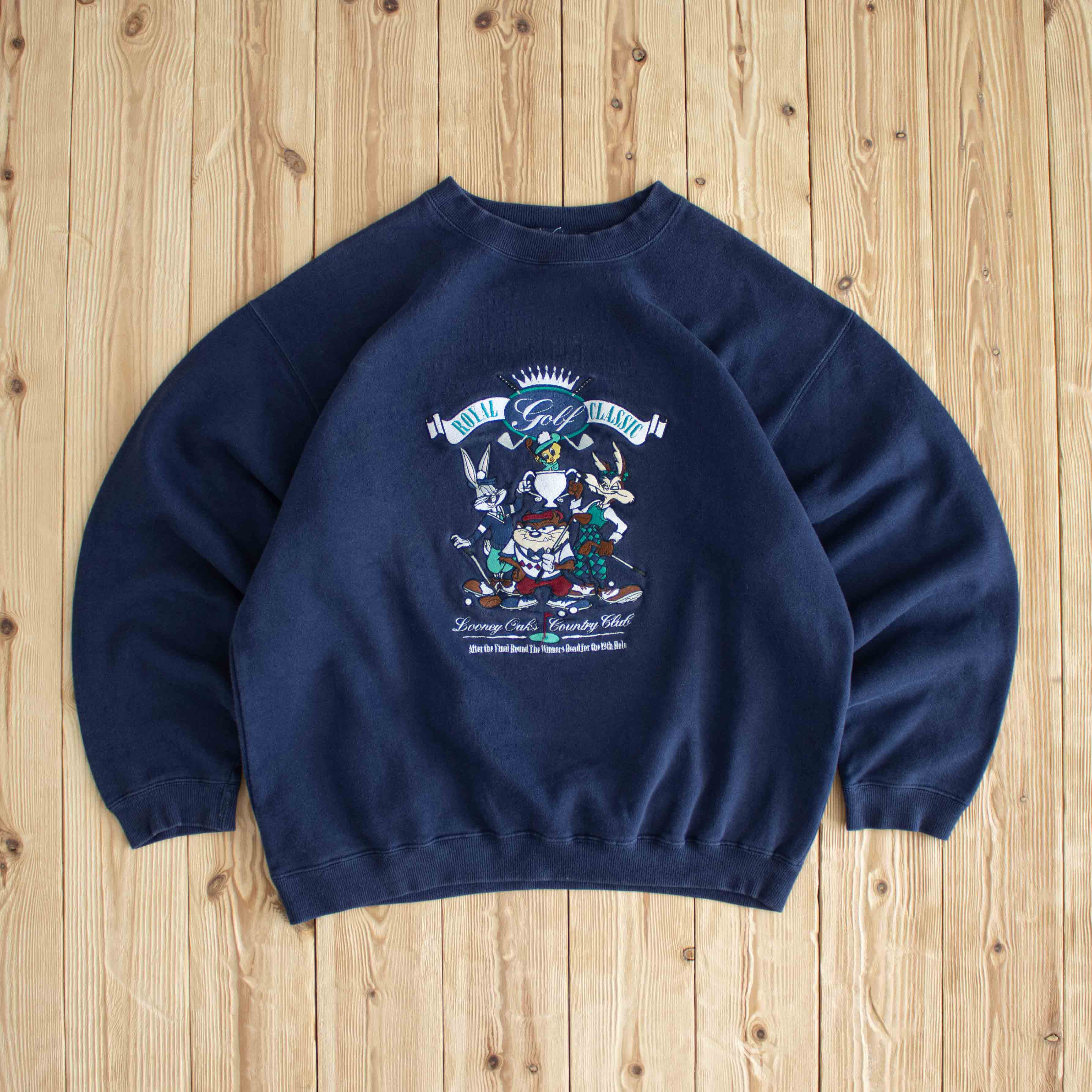 (M) Looney Tunes Royal Golf Classic Vintage Embroidered Sweatshirt Blue