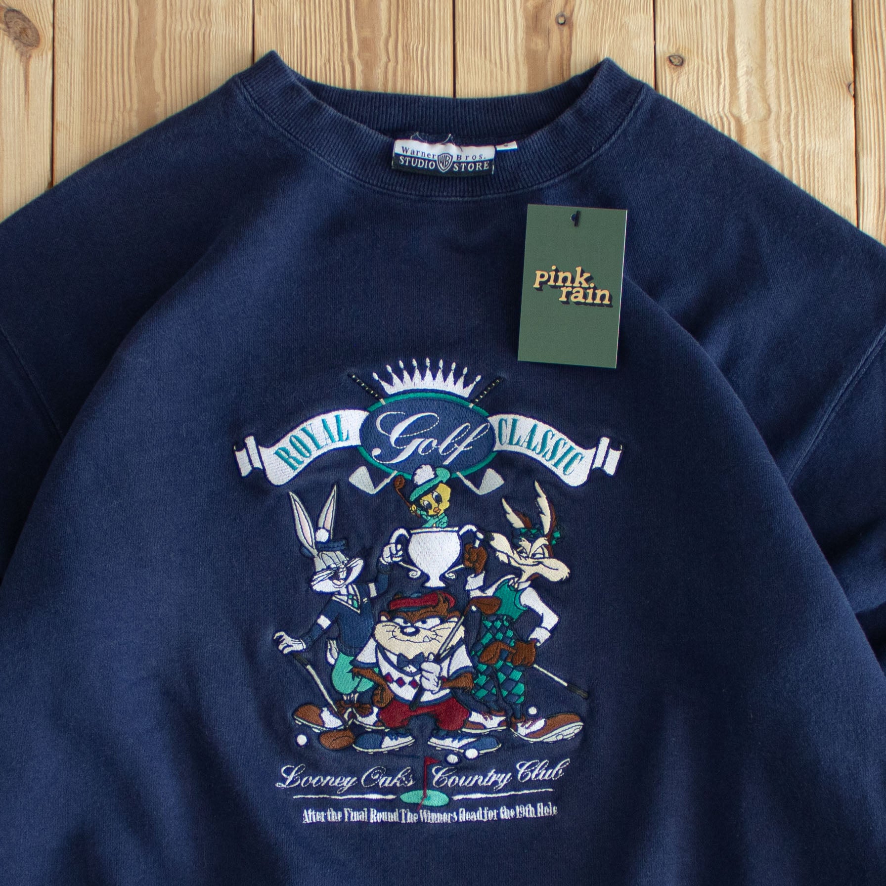 (M) Looney Tunes Royal Golf Classic Vintage Embroidered Sweatshirt Blue