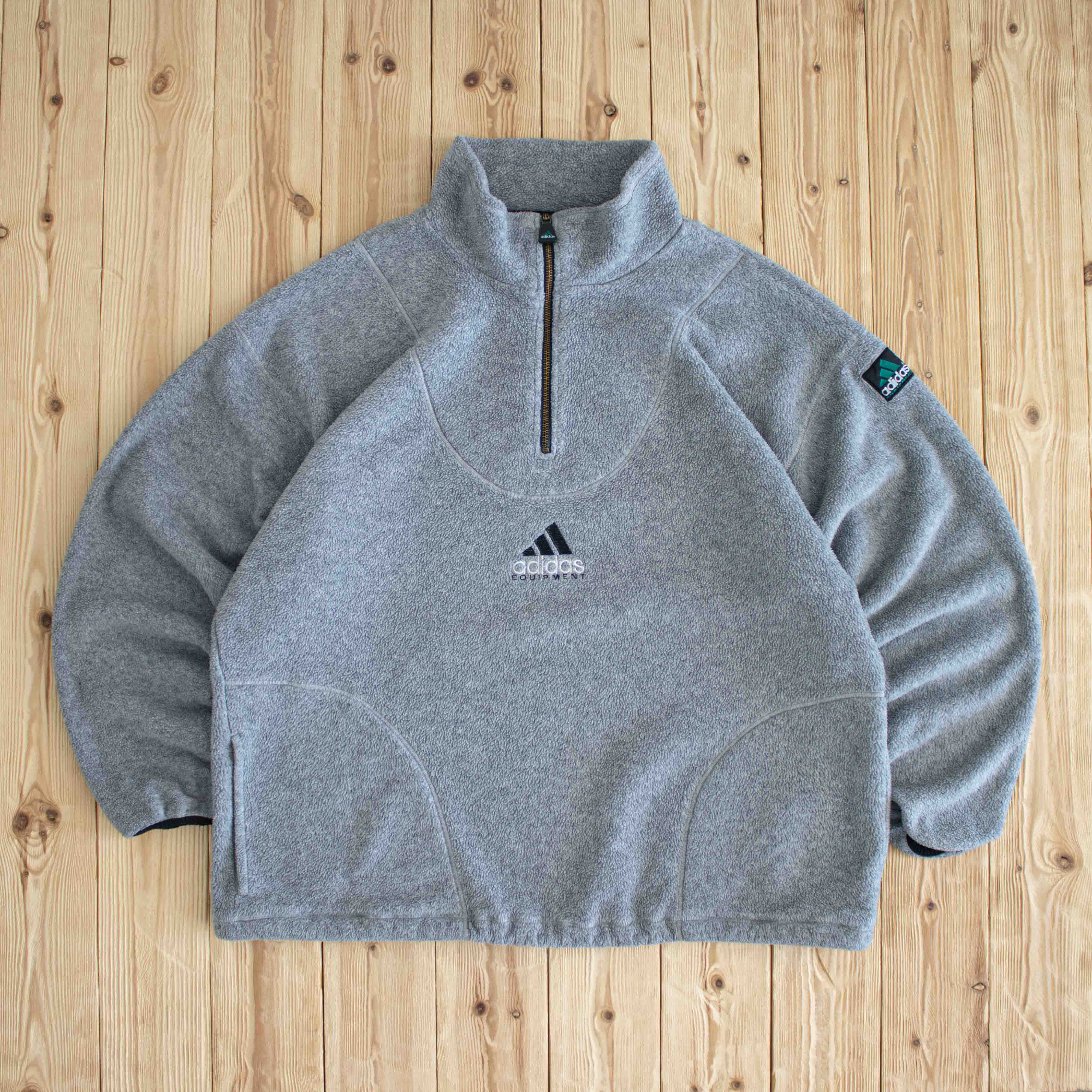 (XL) Adidas Equipment Vintage Embroidered Fleece Quarter-Zip Gray