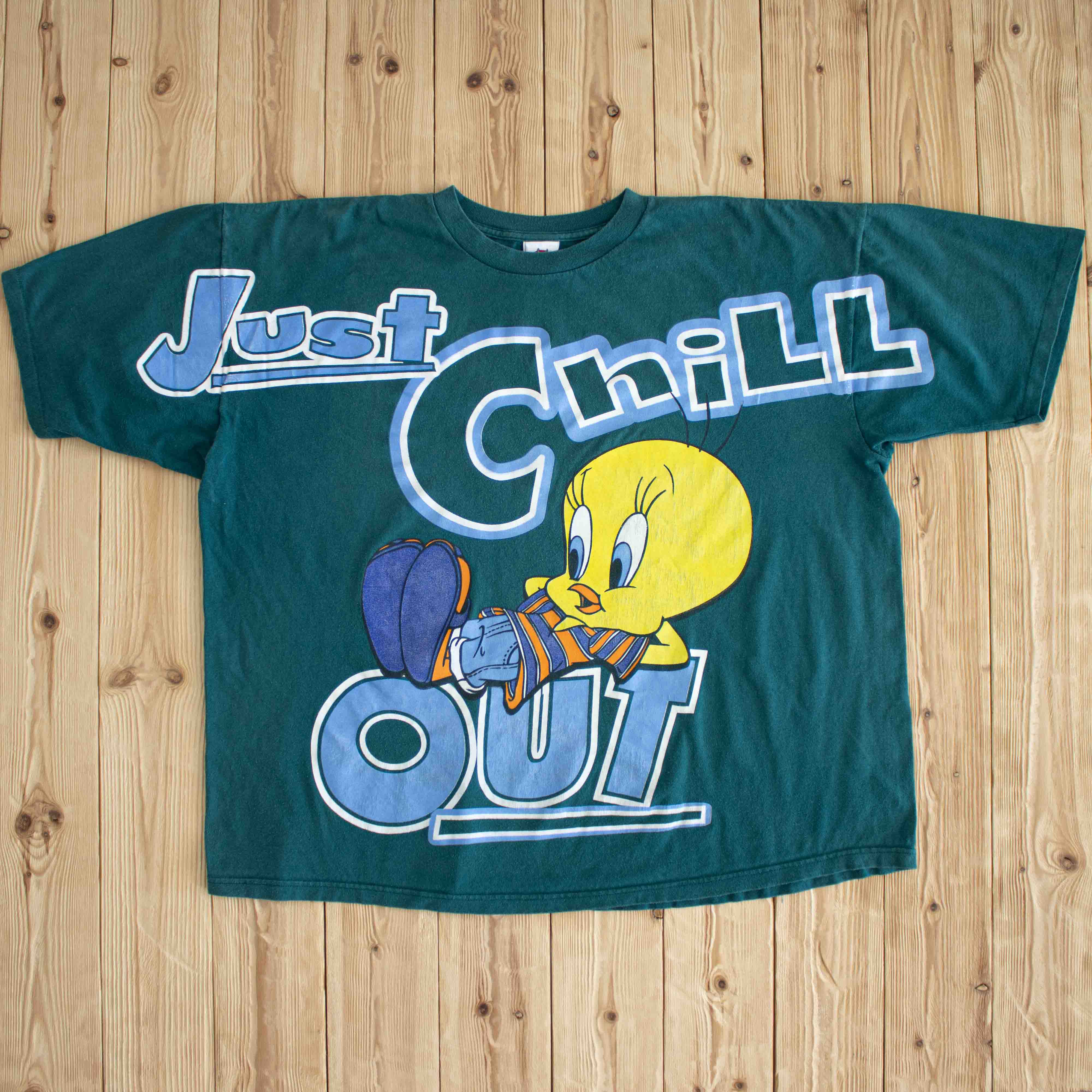 (XL) Looney Tunes Tweety 'Just Chill Out' Vintage Single Stitch T-Shirt Green