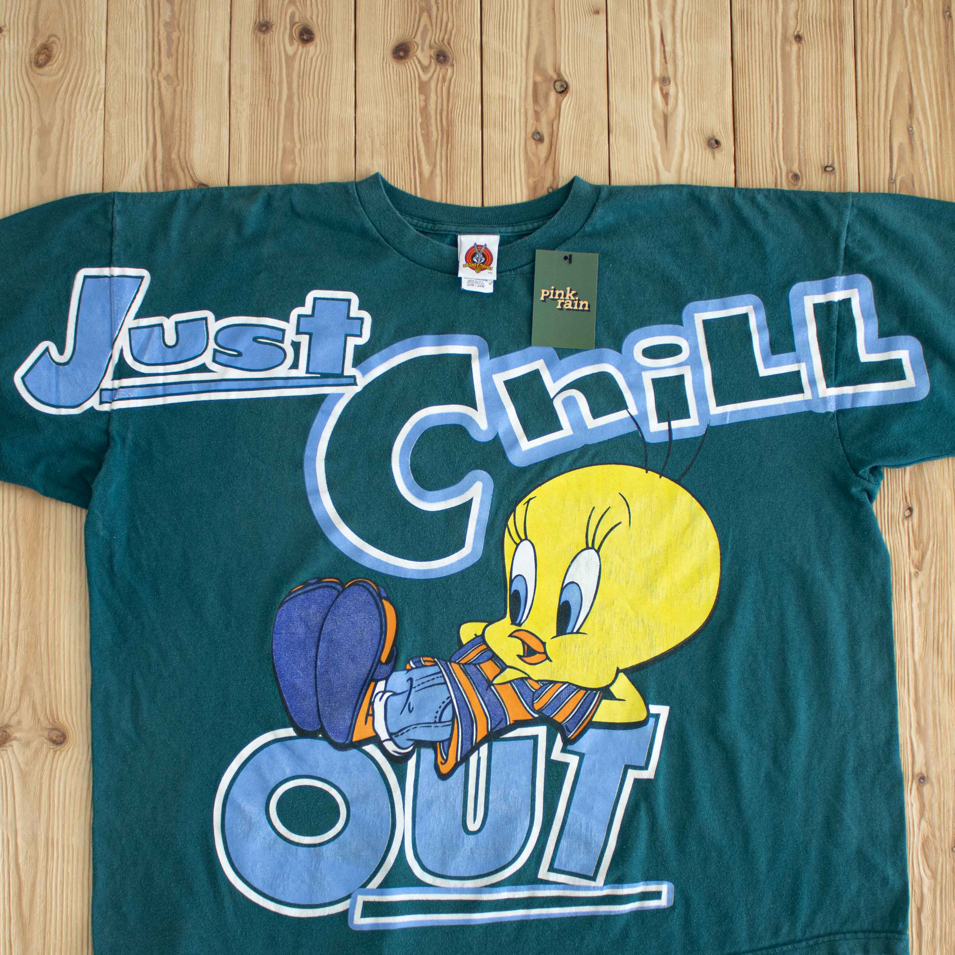 (XL) Looney Tunes Tweety 'Just Chill Out' Vintage Single Stitch T-Shirt Green