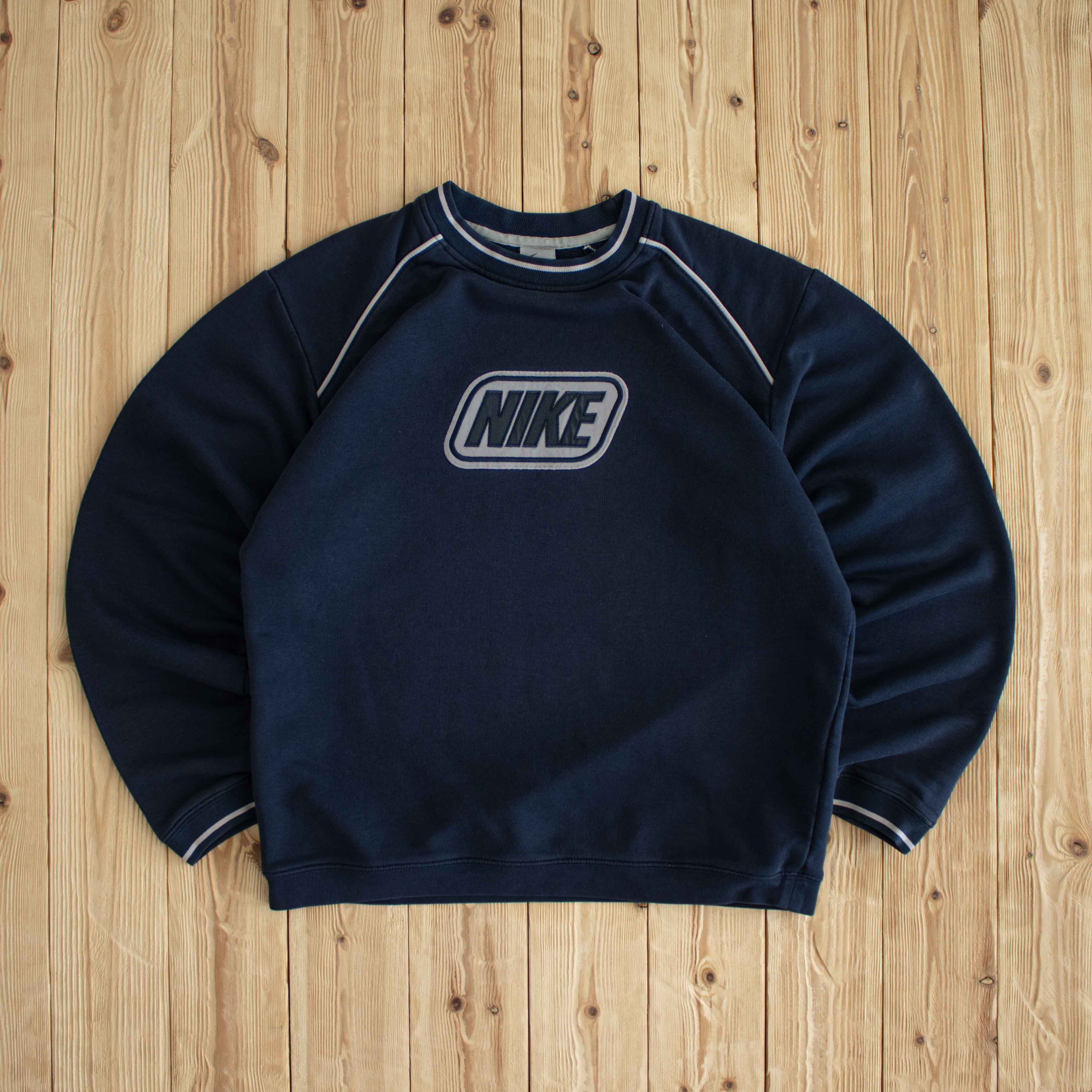 (M/L) Nike Spell Out Vintage Embroidered Sweatshirt Blue