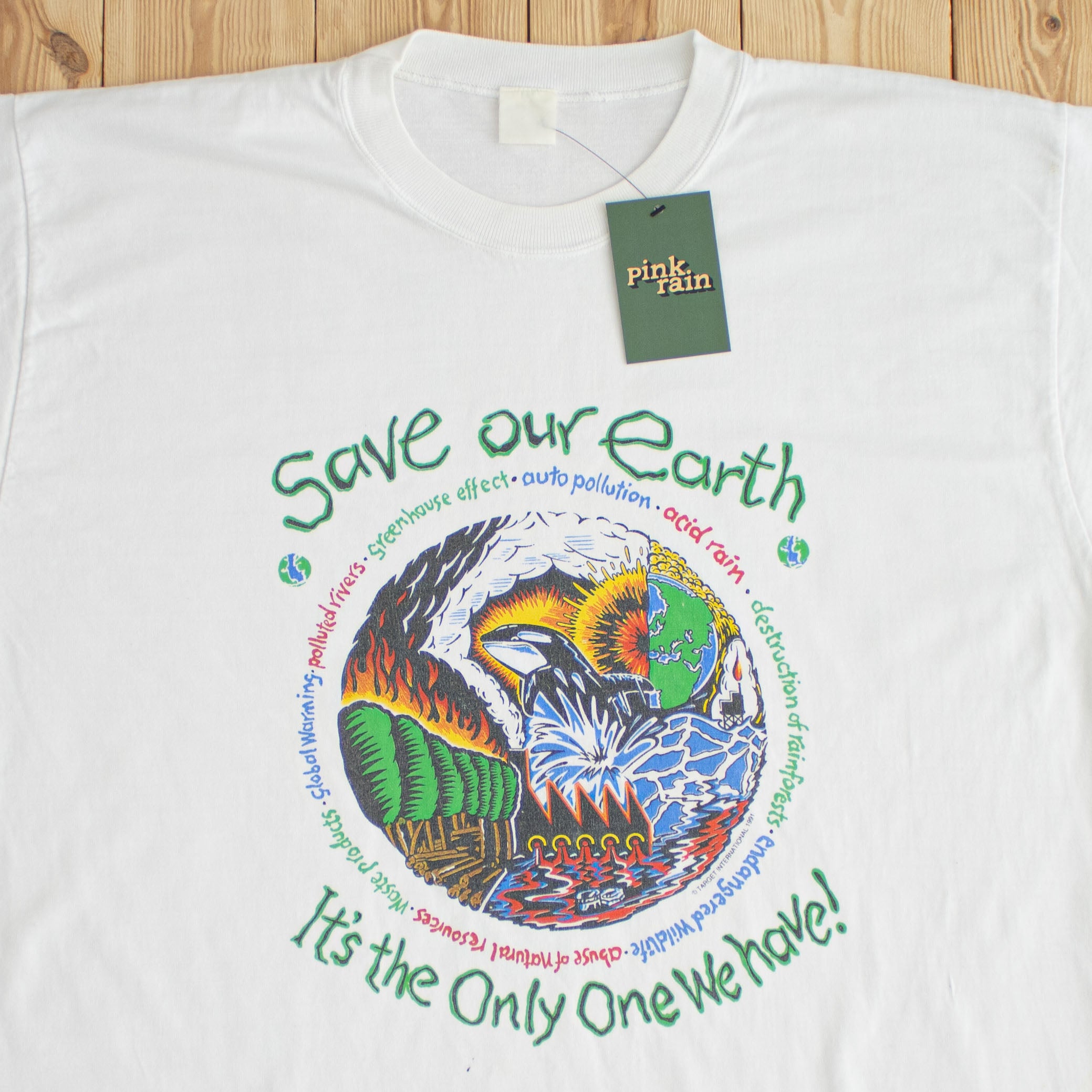 (XL) 1991 Save Our Earth Vintage T-Shirt White