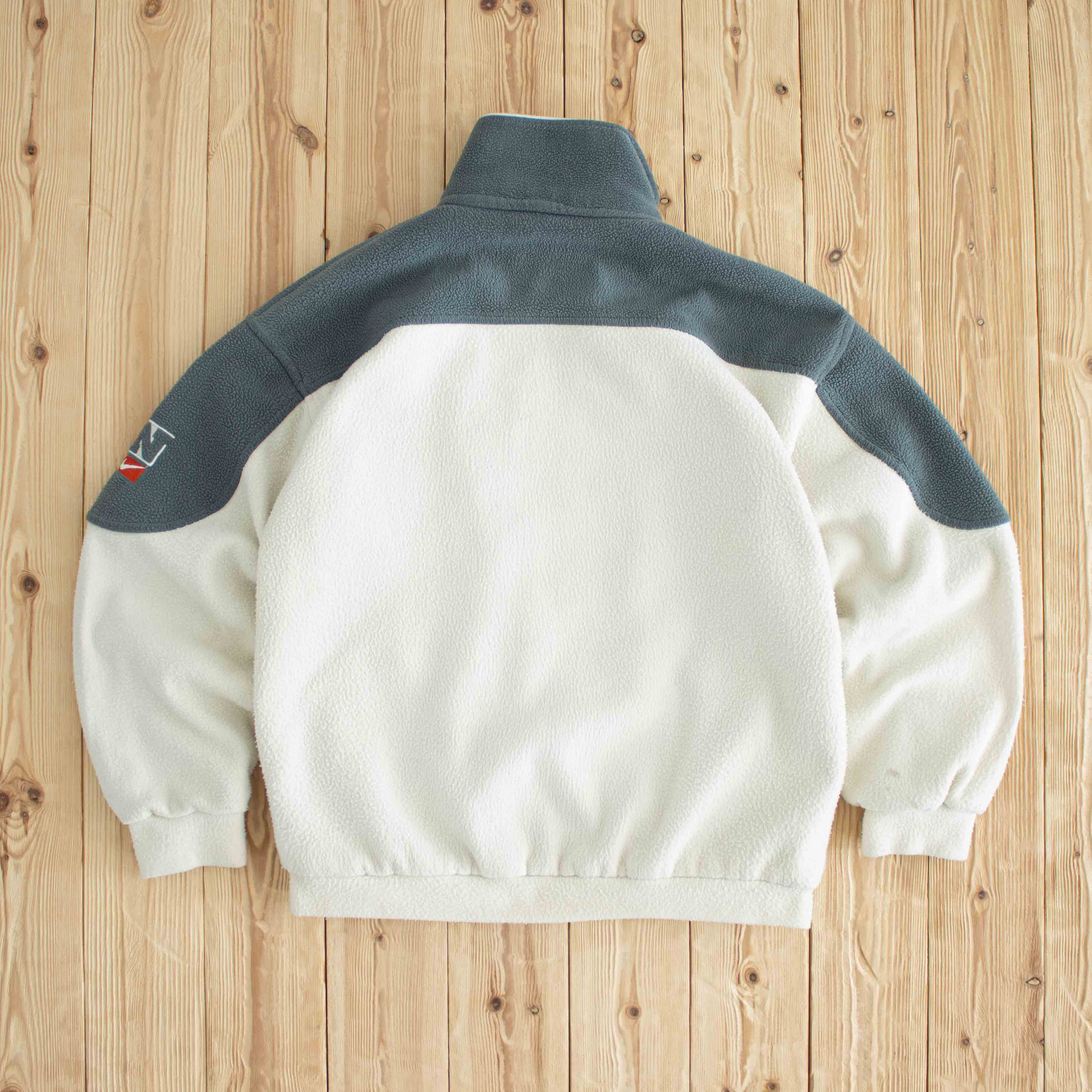 (M/L) Nike Fleece Vintage Embroidered Full-Zip Sweatshirt Beige