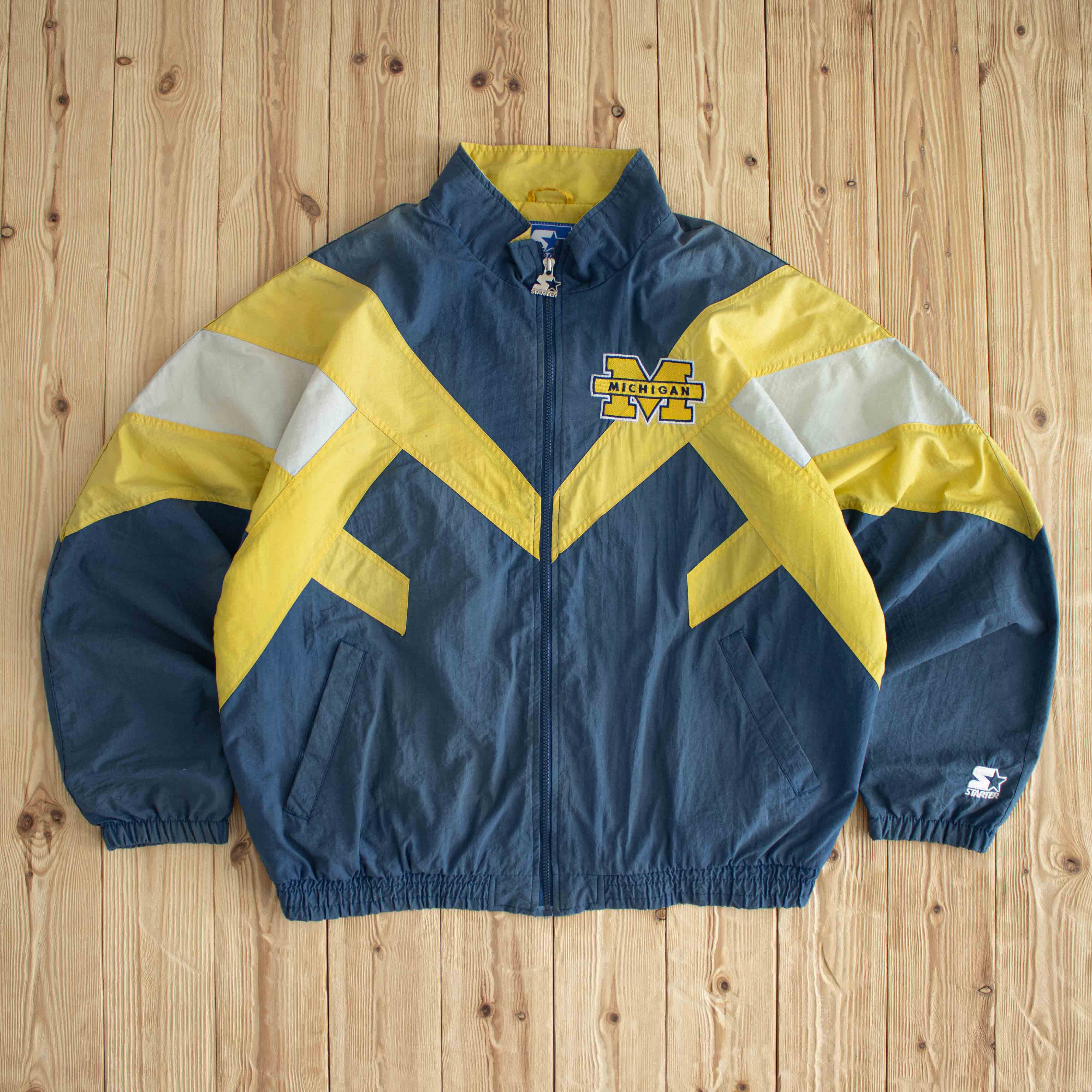 (XL) Starter Michigan Wolverines Vintage Embroidered Jacket Yellow Blue