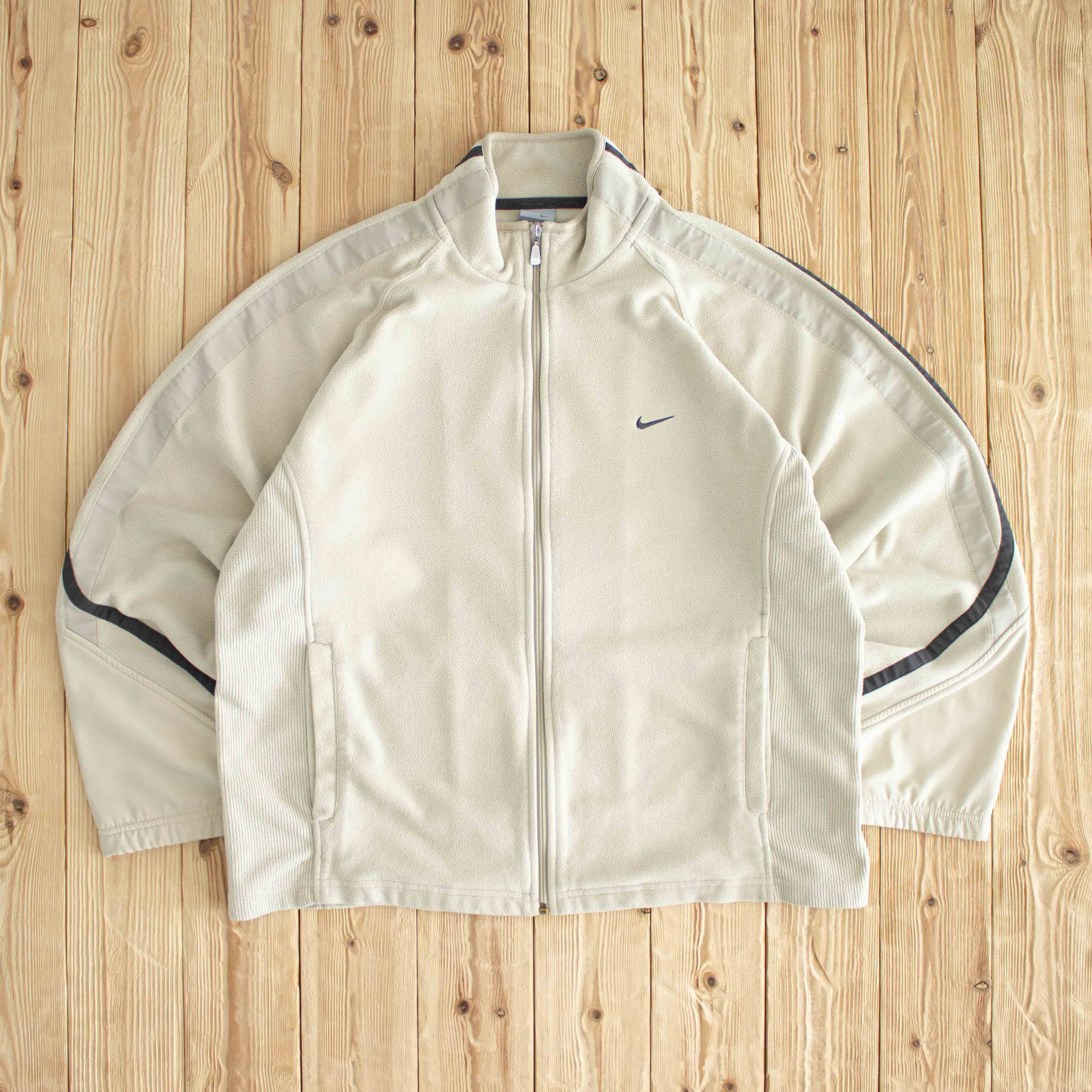 (L) Nike Fleece Vintage Embroidered Full-Zip Sweatshirt Beige