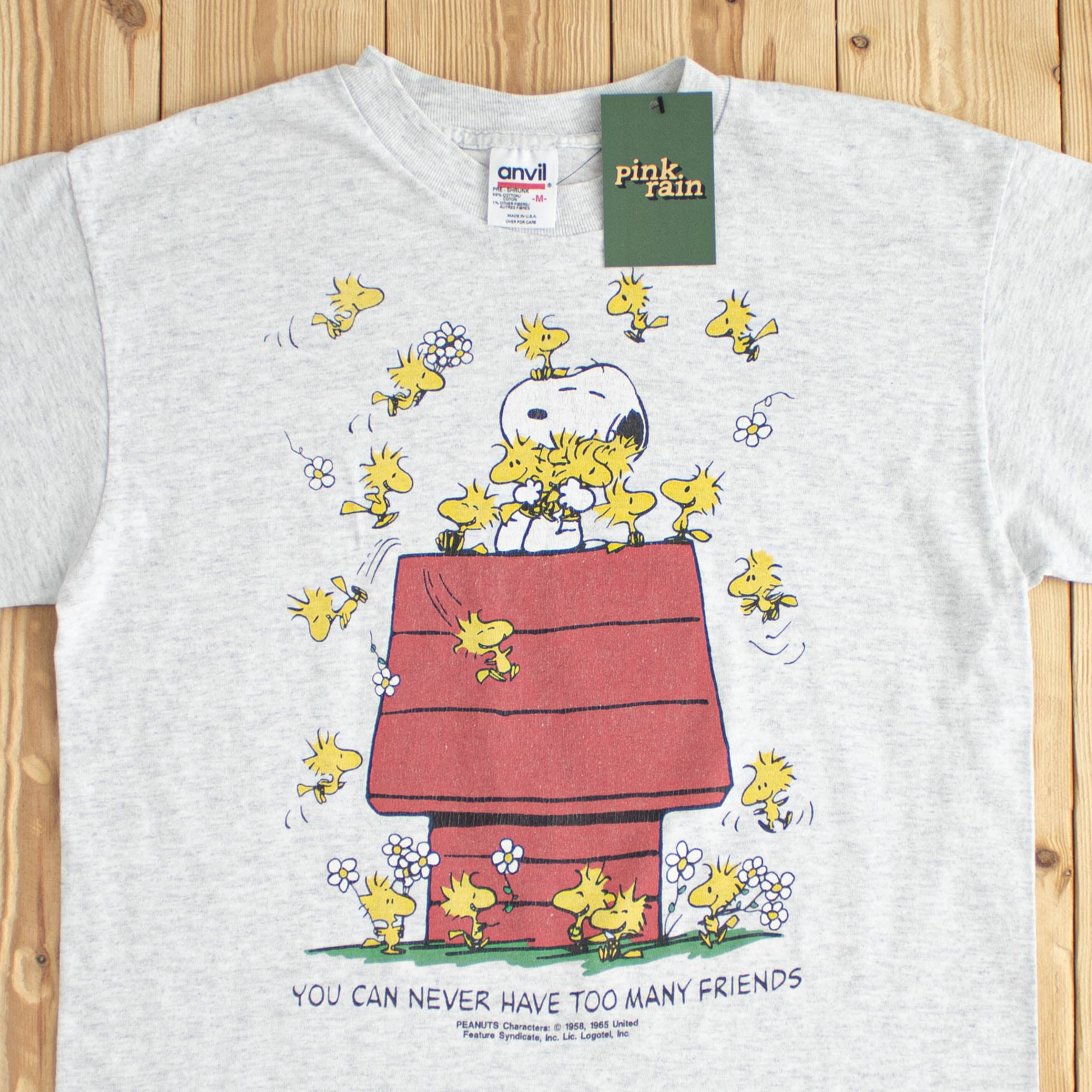 (S/M) 80s' Peanuts 'You Can Never Have Too Many Friends' Vintage Single Stitch T-Shirt Gray