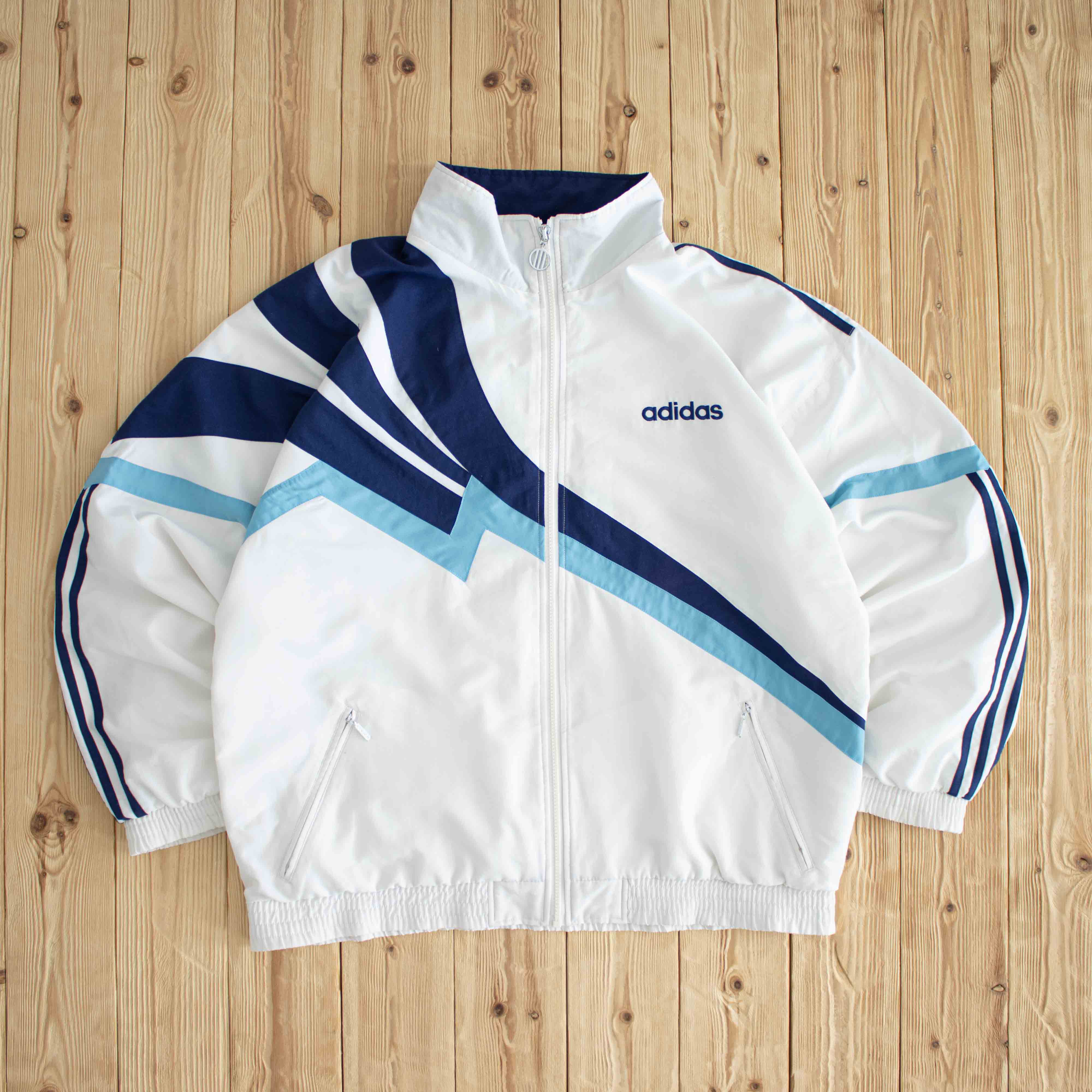 (XL) Adidas Icy Vintage Embroidered Jacket White Blue