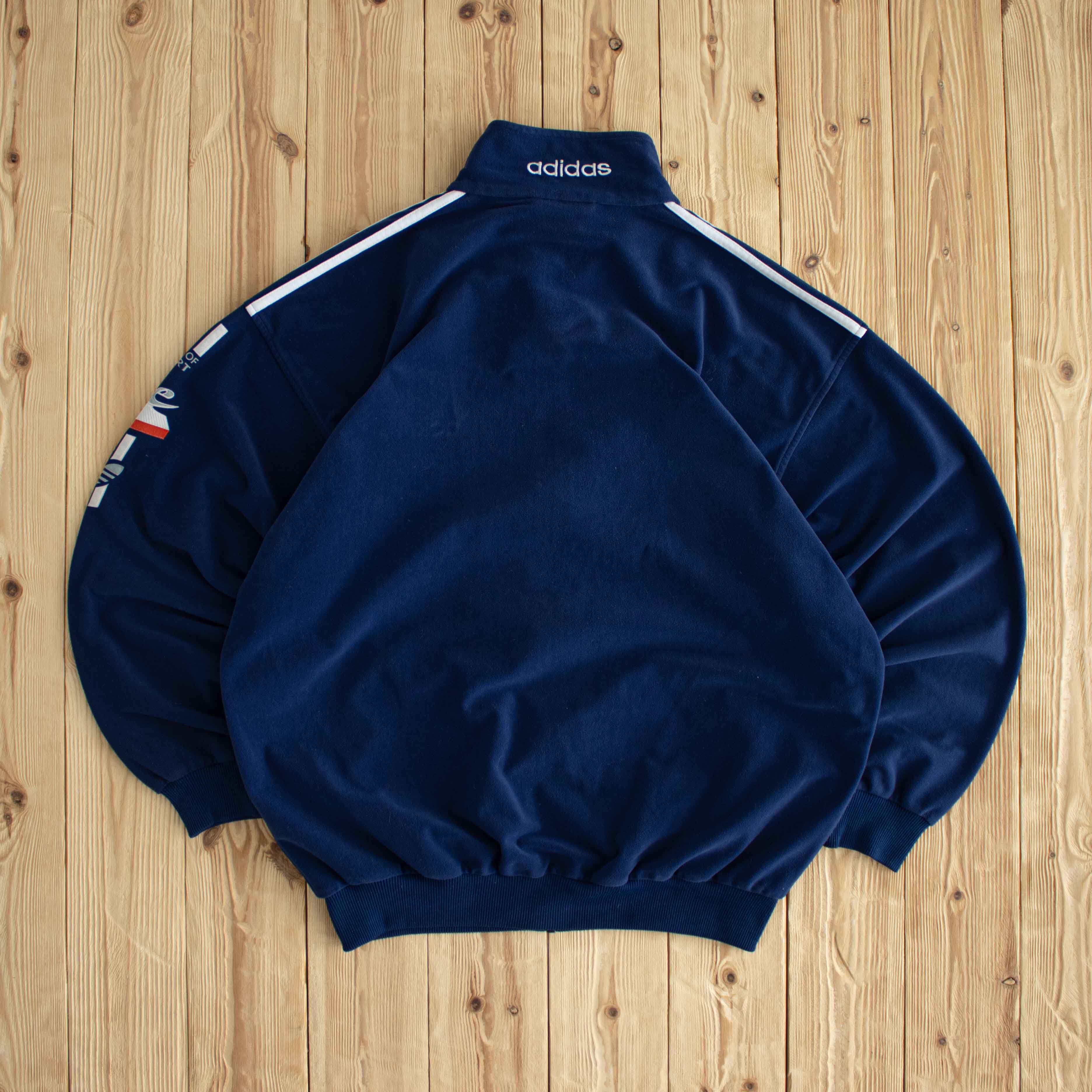 (L) Adidas One World Vintage Embroidered Full-Zip Sweatshirt Blue