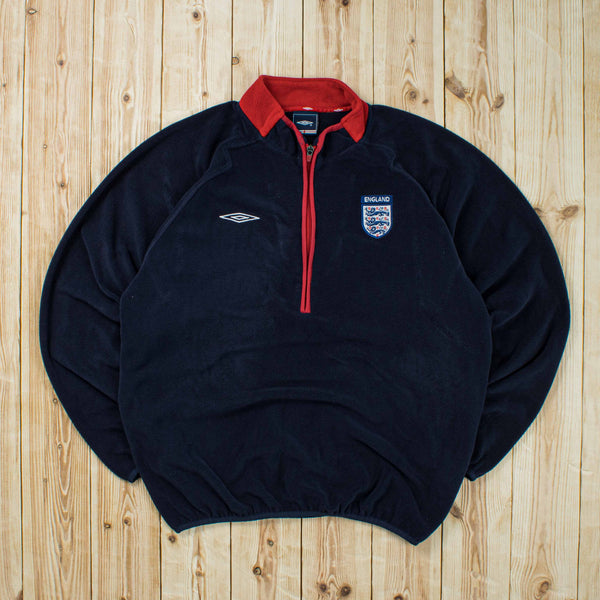 (L) Vintage Umbro England Embroidered Quarter-Zip Fleece
