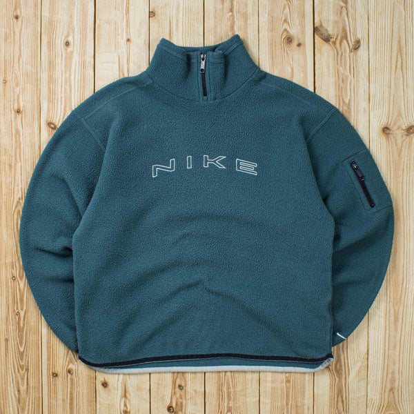 (S) Vintage Nike Spell Out Embroidered Fleece Quarter-Zip Sweatshirt