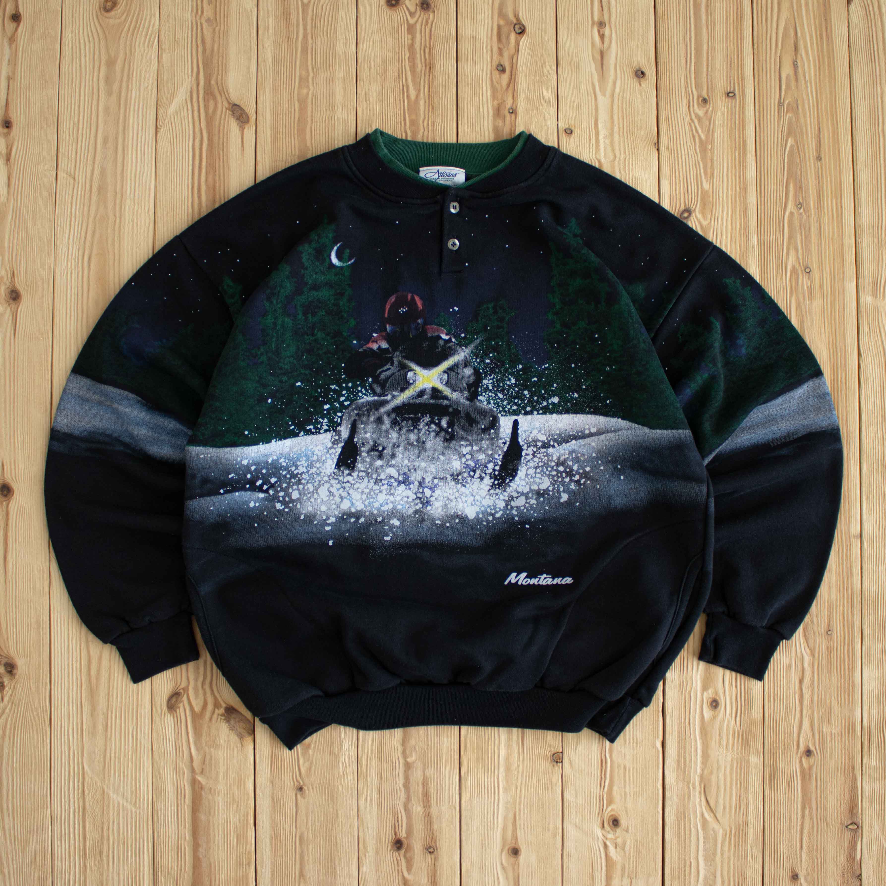 (M) Artisan Montana Snowmobile Vintage Sweatshirt Black