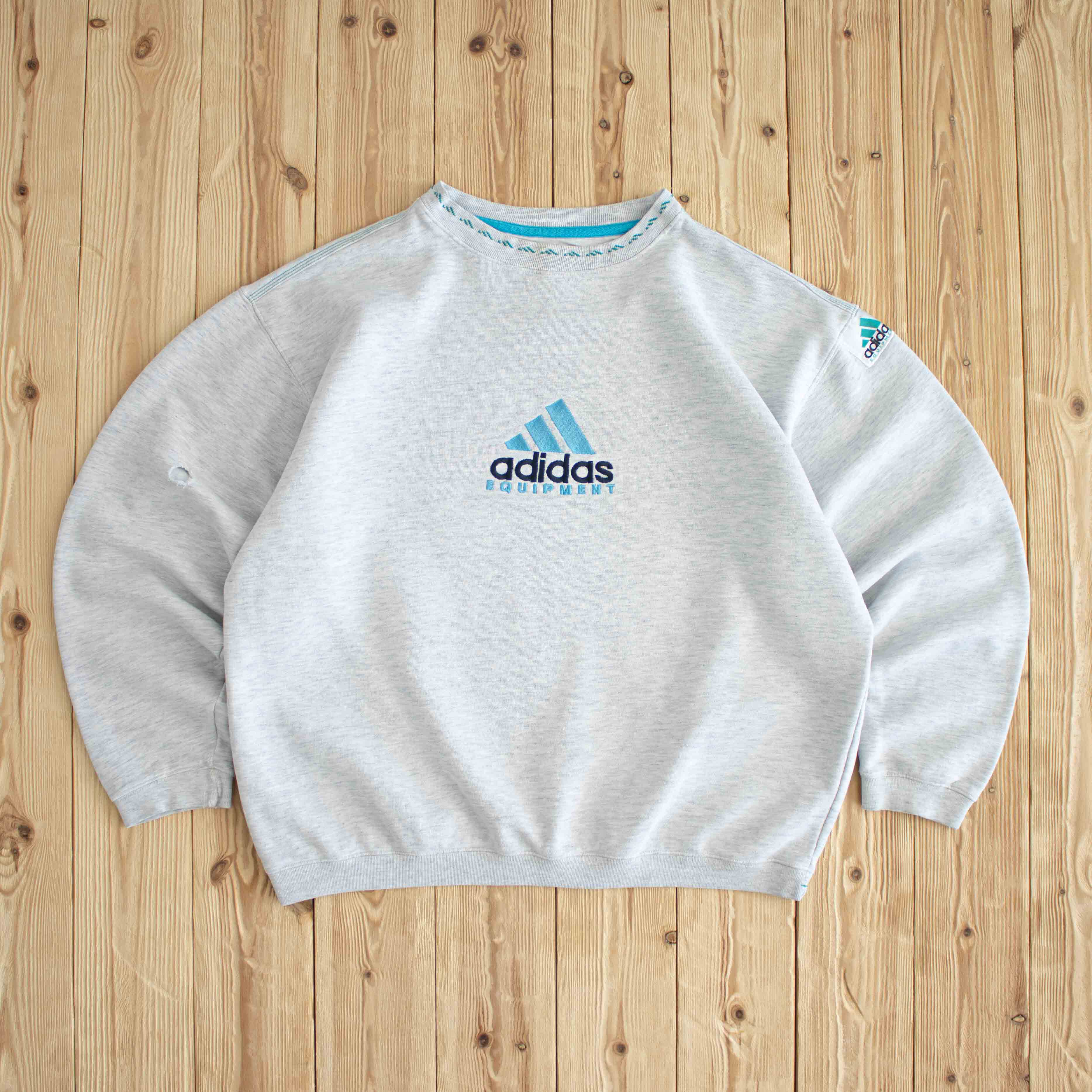 (M/L) Adidas Equipment Vintage Embroidered Sweatshirt Gray