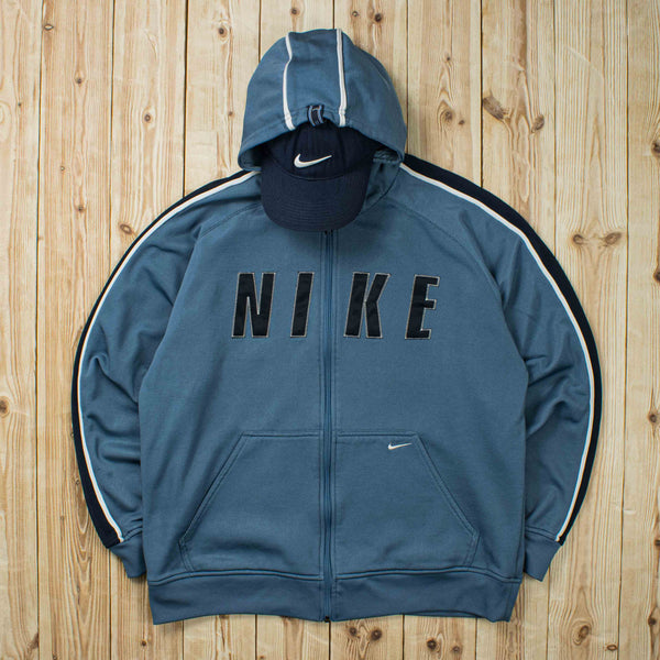 (L) Vintage Nike Spell Out Embroidered Full-Zip Hoodie