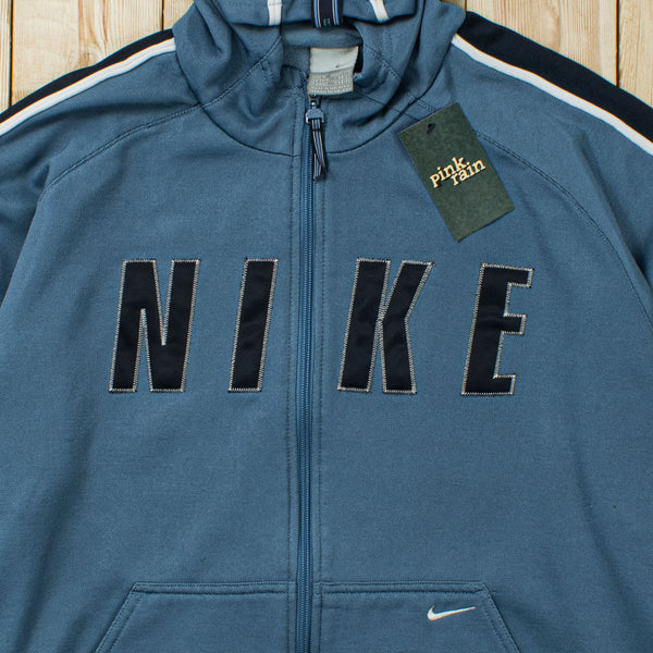 (L) Vintage Nike Spell Out Embroidered Full-Zip Hoodie