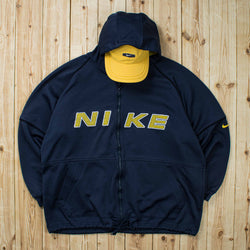 (XL) Vintage Nike Spell Out Embroidered Full-Zip Hoodie