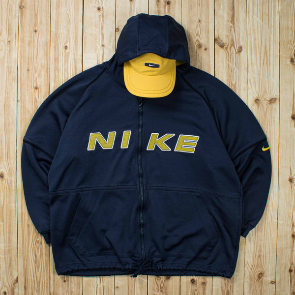 (XL) Vintage Nike Spell Out Embroidered Full-Zip Hoodie
