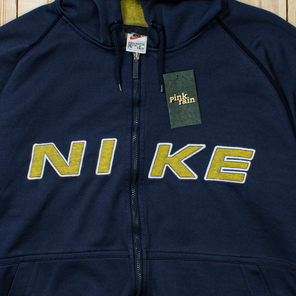 (XL) Vintage Nike Spell Out Embroidered Full-Zip Hoodie