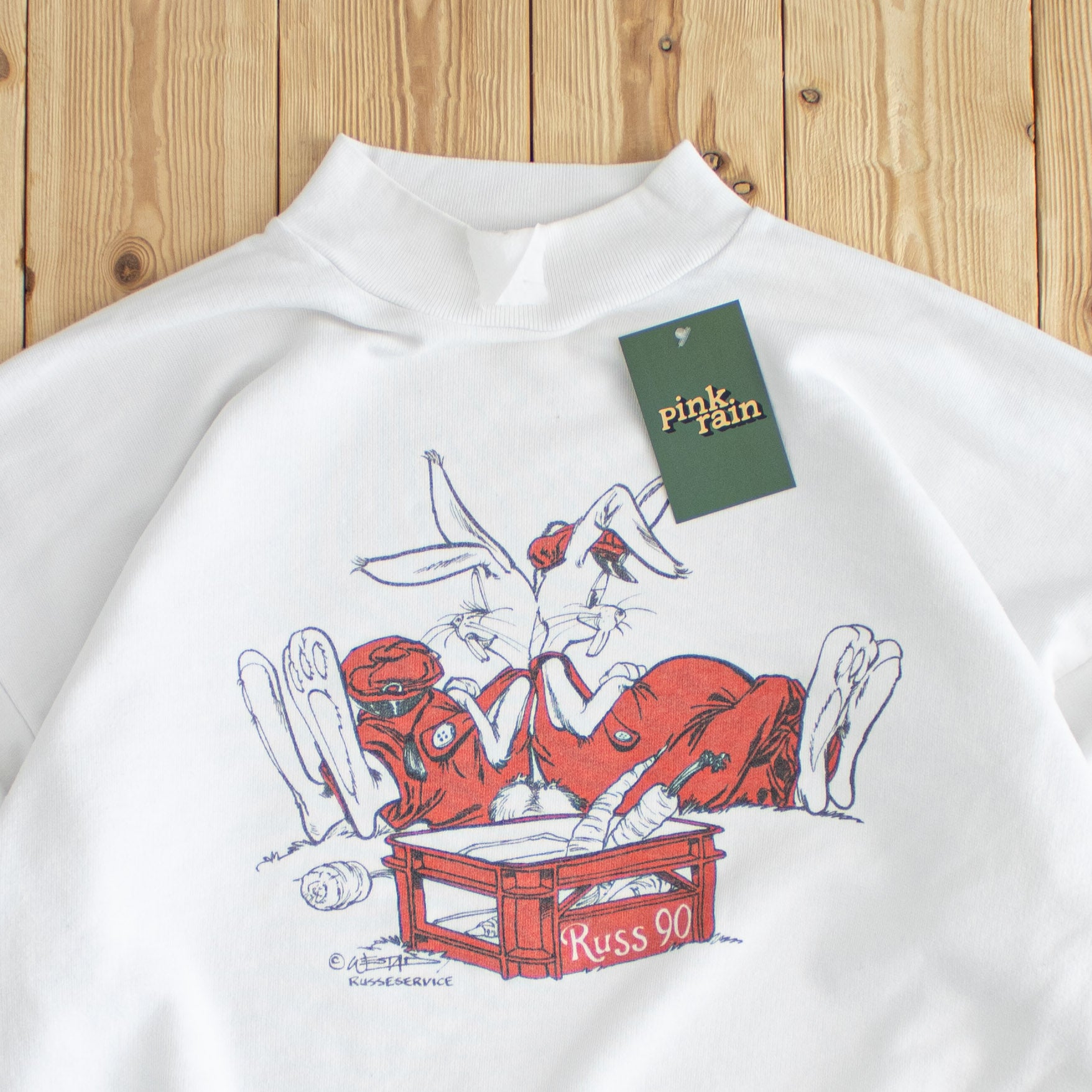 (M) Russ 90 Rabbits Vintage Sweatshirt White